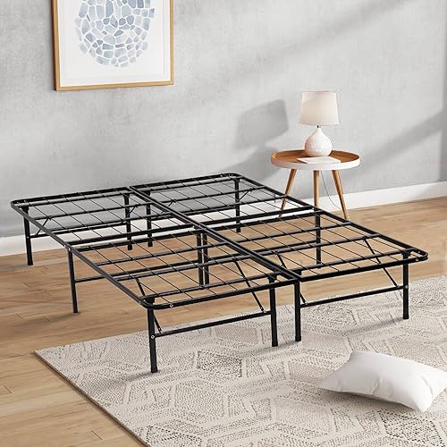 Miniatura 1 de Marco de cama plegable de 14 pulgadas de alto tamaño matrimonial con listones de acero resistente, marcos de cama resistentes y duraderos sin ruido,