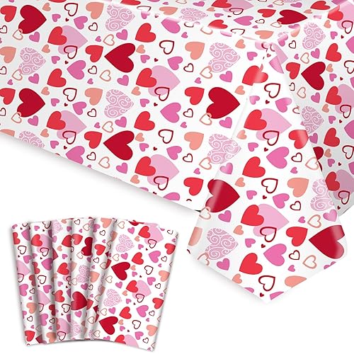 ACXQECJP 6 Pcs Valentine's Day Tablecloths 54 x 108 Inch Valentines Plastic Table Cover Happy Valentine's Day Heart Table Clothe Waterproof Love Heart Tablecloth for Valentines Party Decor Supplies
