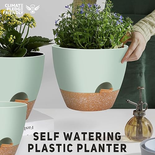Miniatura 4 de Macetas grandes de riego automático de 12 pulgadas, 10 pulgadas, 9 pulgadas, paquete de 3 macetas con múltiples agujeros de drenaje de malla para