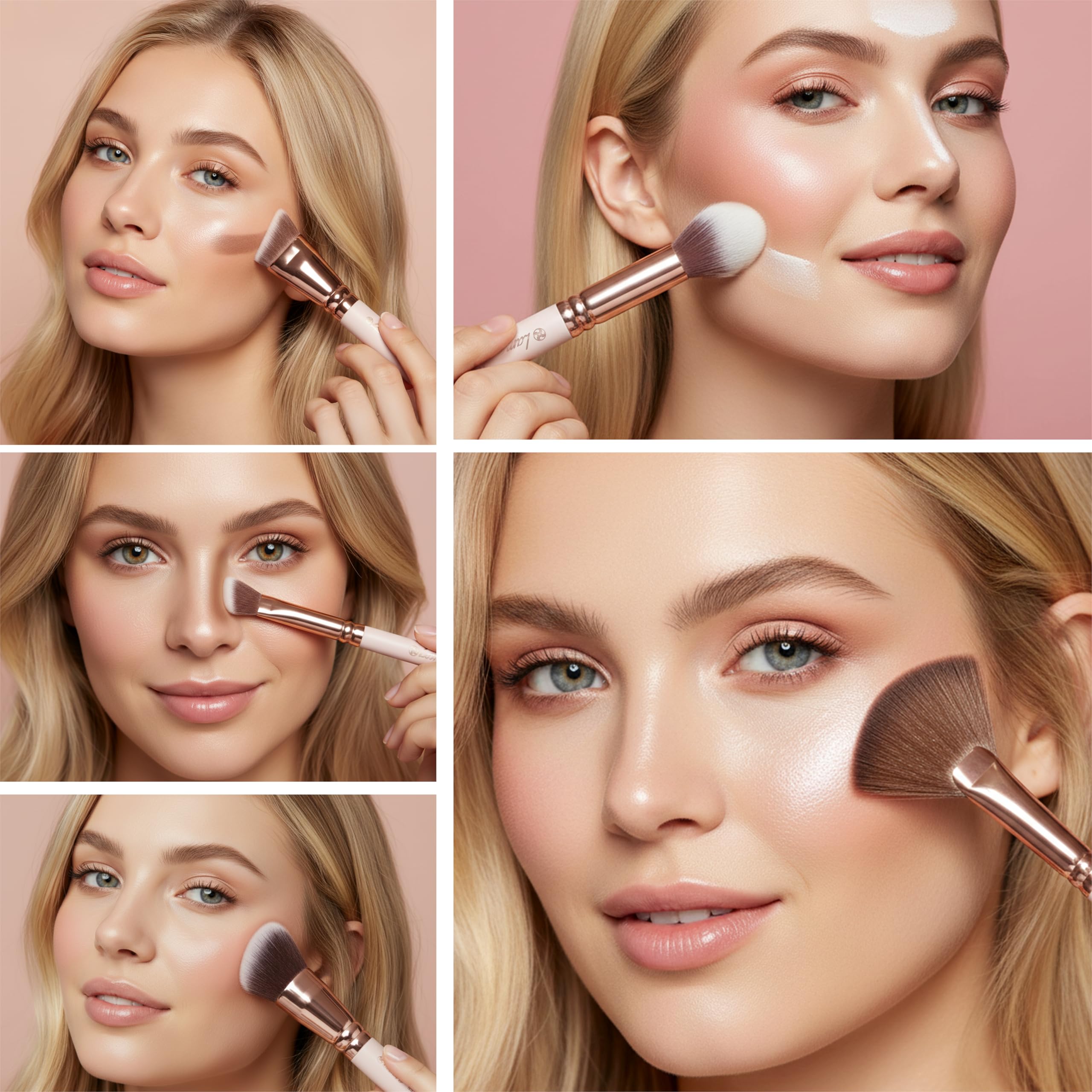 Pennelli Make Up Contouring Professionali Pennello Contouring Kabuki - Per Applicare Fondotinta, Arrossire, Contouring Creme et Polveri - Set Vegano et Non Testato Sugli Animali