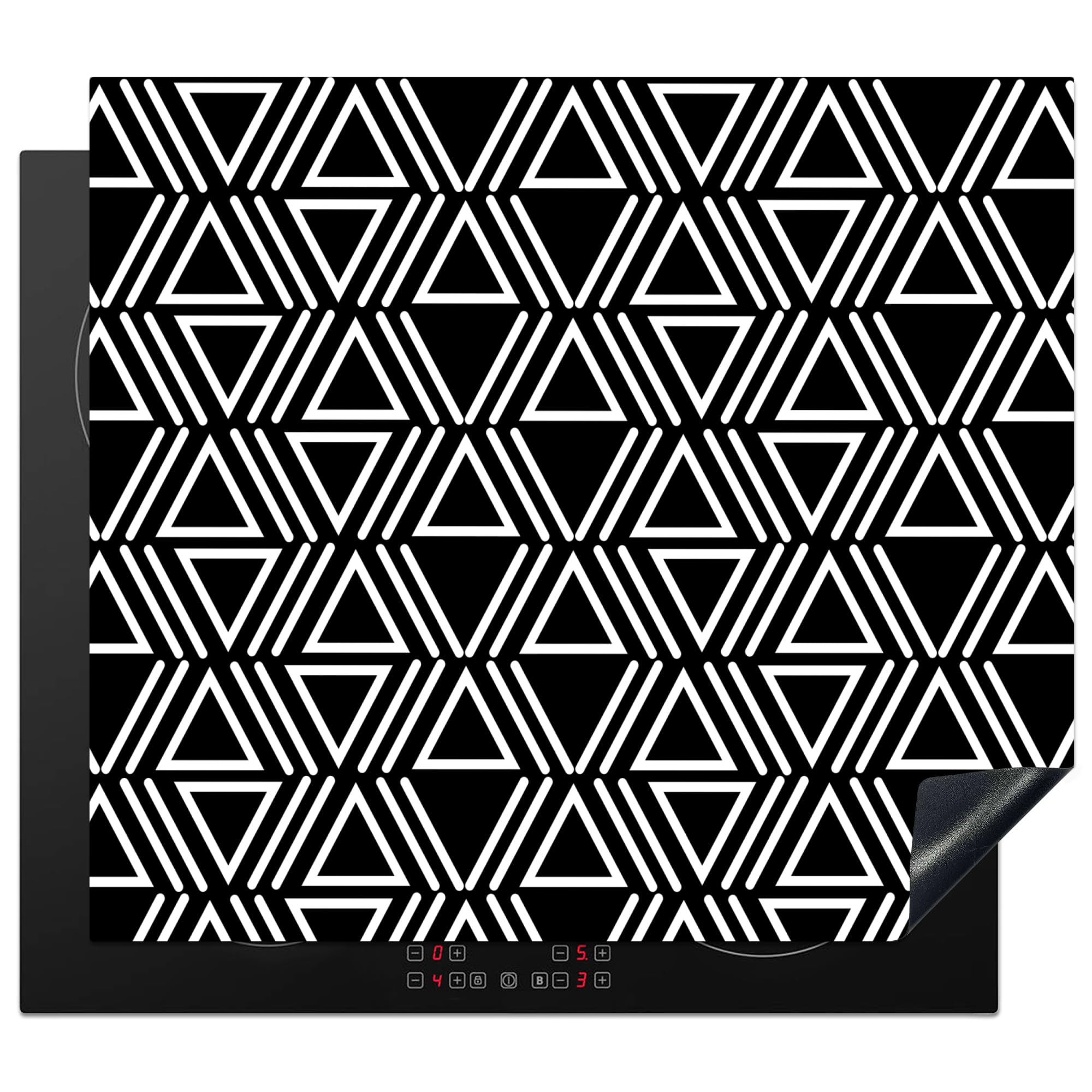 KitchenYeah© Induction Hob Protector Mat 20.2"x22.9" / 58.3x51.3 cm Cooker Top Protectors Cover Ceramic Covers Electric Hobs Vinyl Print - Geometric - Black and White — image 1