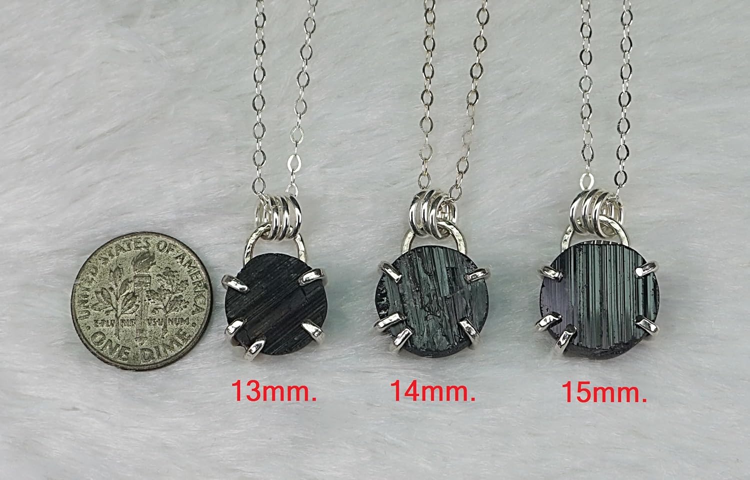 Kate Jewelry Raw Black Tourmaline Round 5-Prong Pendant Necklace with Solid Sterling Silver Chain 18", NB11