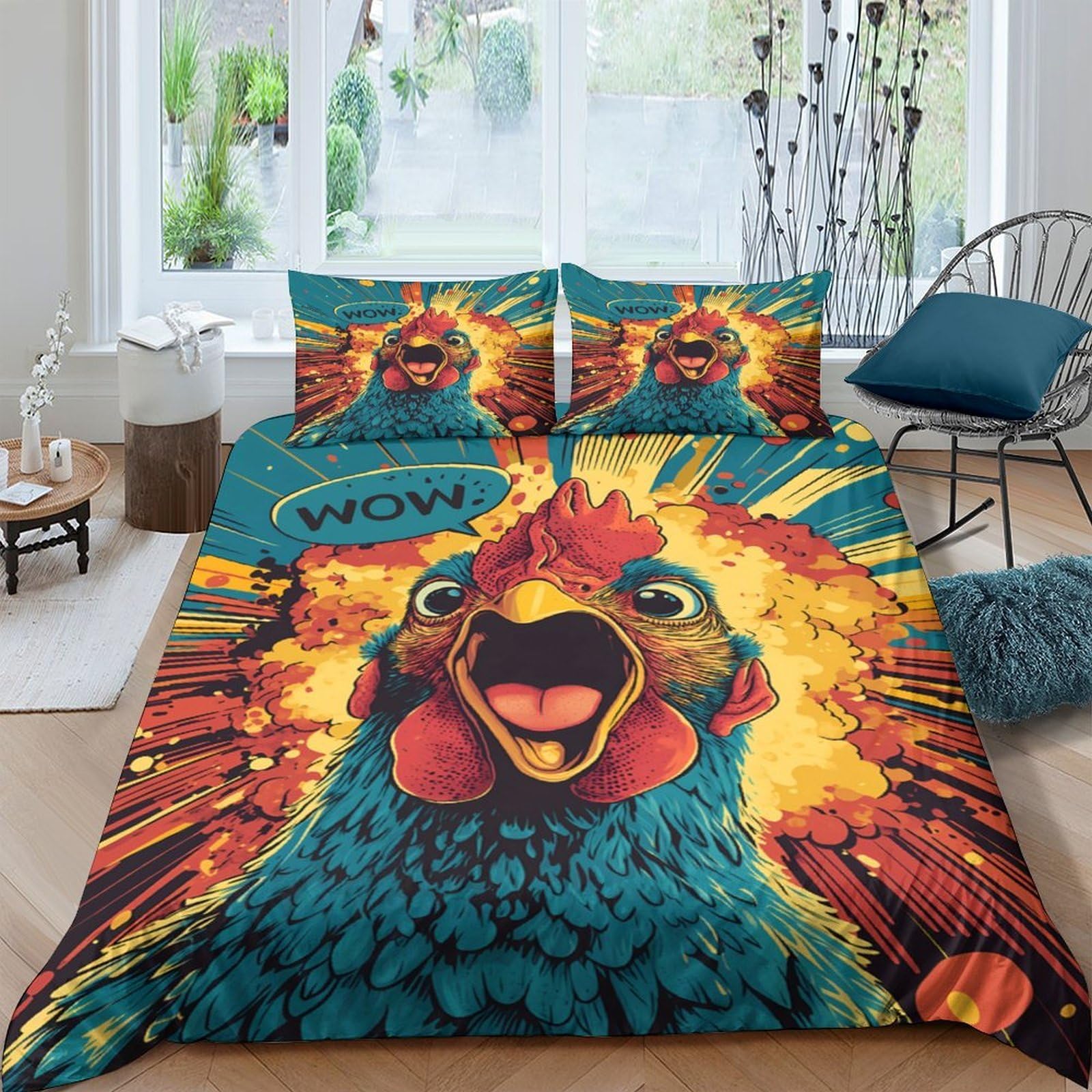 Ctjqhvkz Style-2 3D Printed Rooster Pop Art Fitted Sheet Microfiber Vibrant Abstract Mattress Cover Anti-Slip Machine Washable For Bedroom Dorm Decor Single（135X200cm）