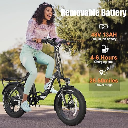 Miniatura 3 de Vipdrive Bicicleta eléctrica plegable de 500 W para adultos, bicicleta eléctrica plegable para adultos de 20 MPH, bicicleta eléctrica de neumático