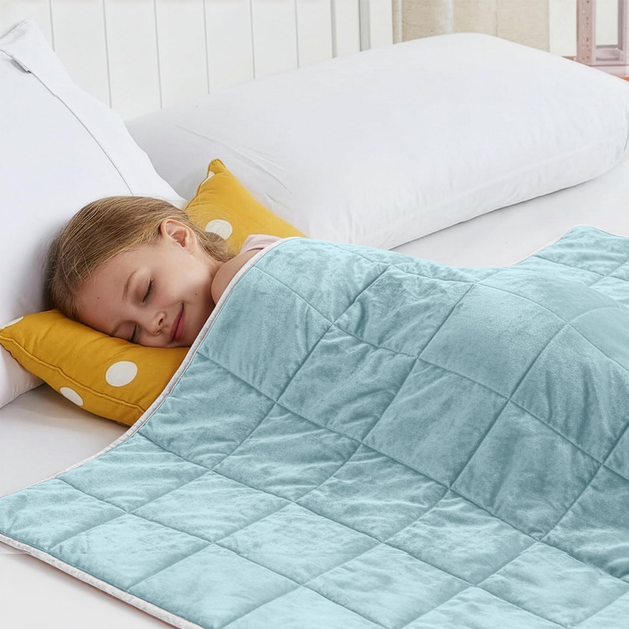 SLEEP COMFY Gewichtsdecke, 2.4 kg Therapiedecke für Stressabbau & Angstzustände, Hypoallergene Glasperlen, Weiche & Kühlende Baumwolle & Oeko-TEX (Blau, 90 x 120 cm)