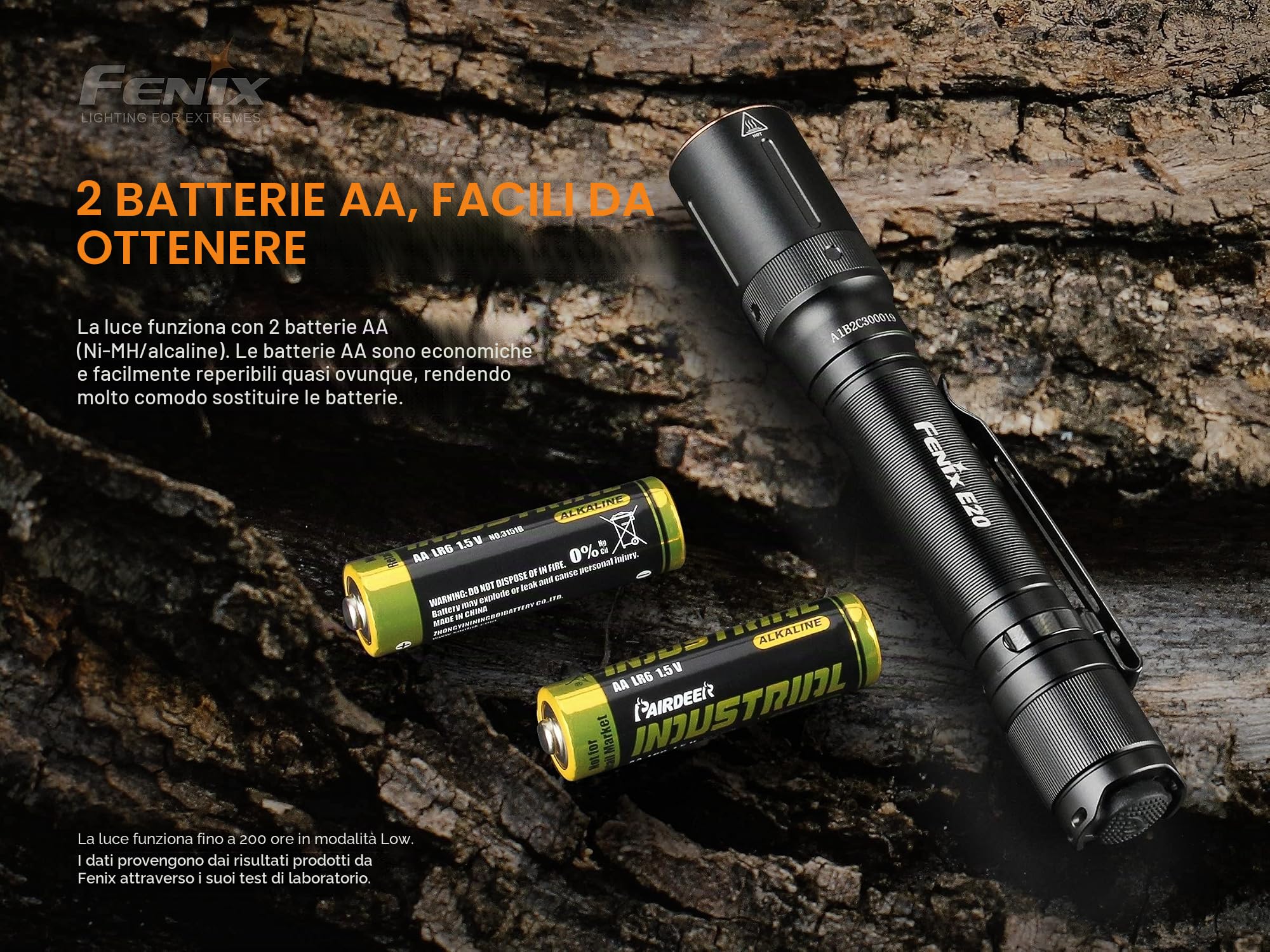 Fenix- Torcia LED E20 V2.0 da 350 lumen con batterie AA