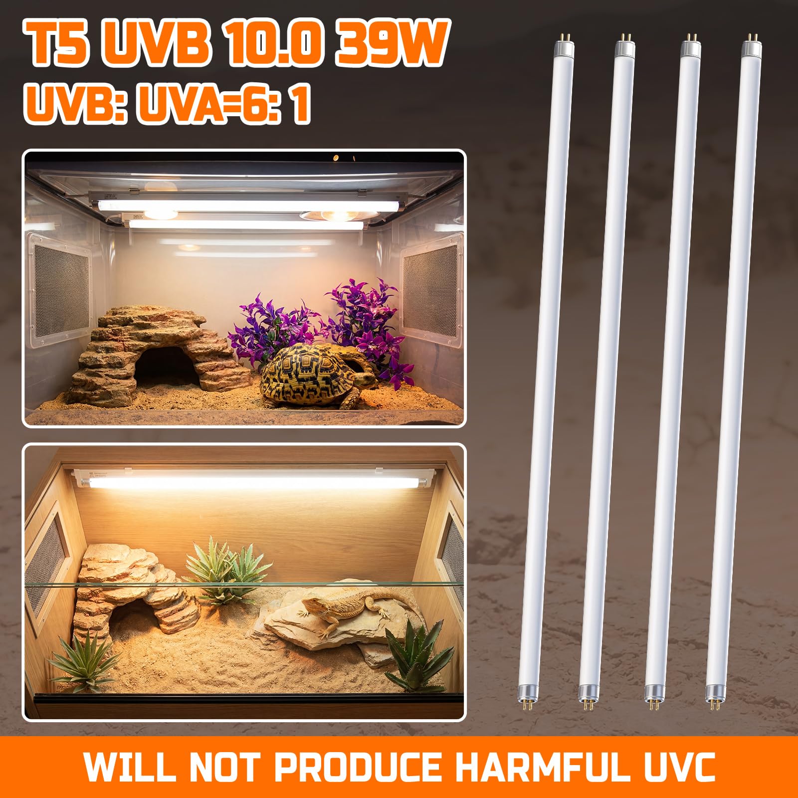 4 Pack T5 UVB Reptile Light Bulb, 34 Inch 39W 10.0, UVA UVB Fluorescent Tube T5 Reptile Light for Bearded Dragon - image 4