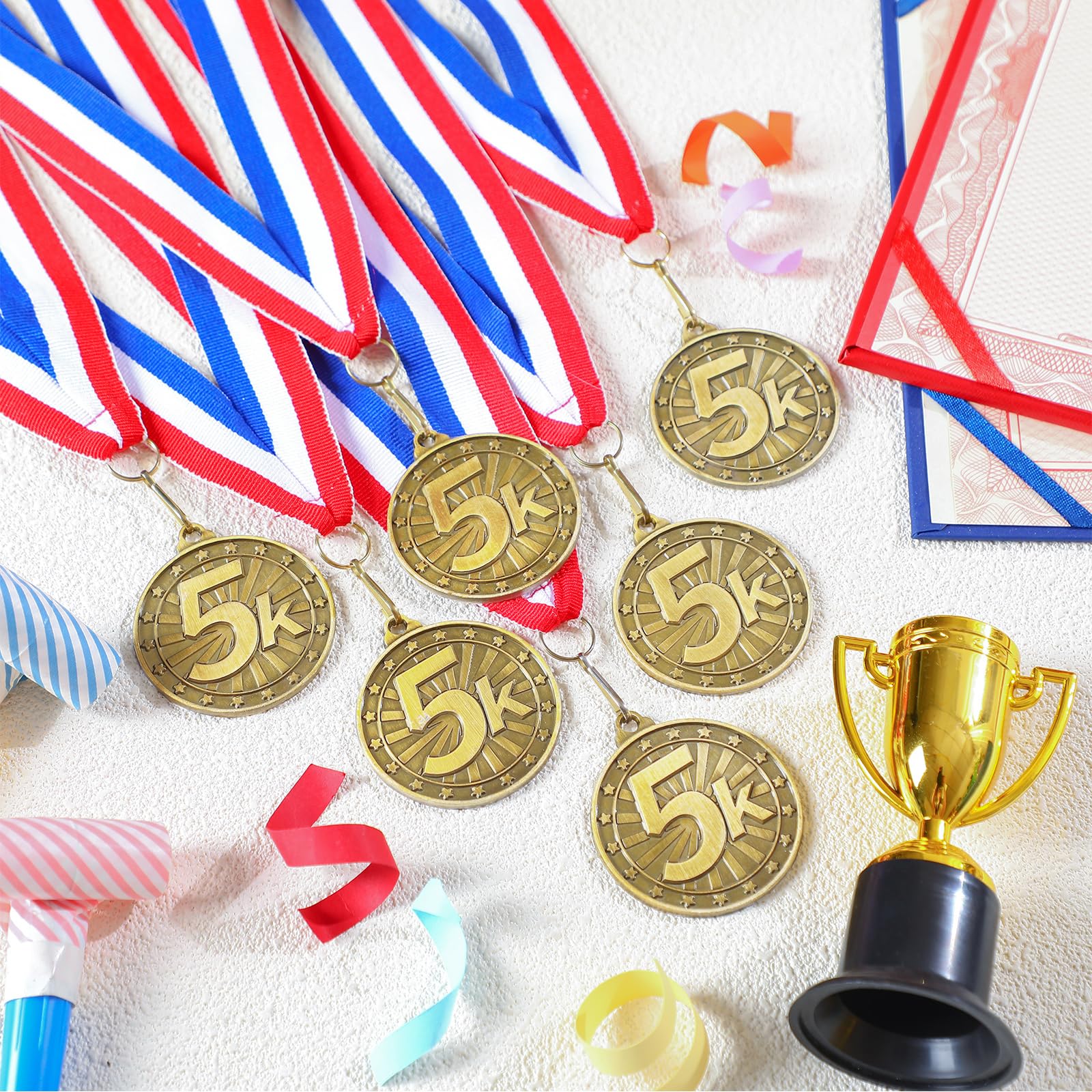 Remuuly 30/100 medallas de carreras de 5 K a granel de 2 pulgadas, premio de trofeo de oro de 5 K, medalla de trofeo para correr, premio para el primer lugar con cintas para el cuello, regalo para