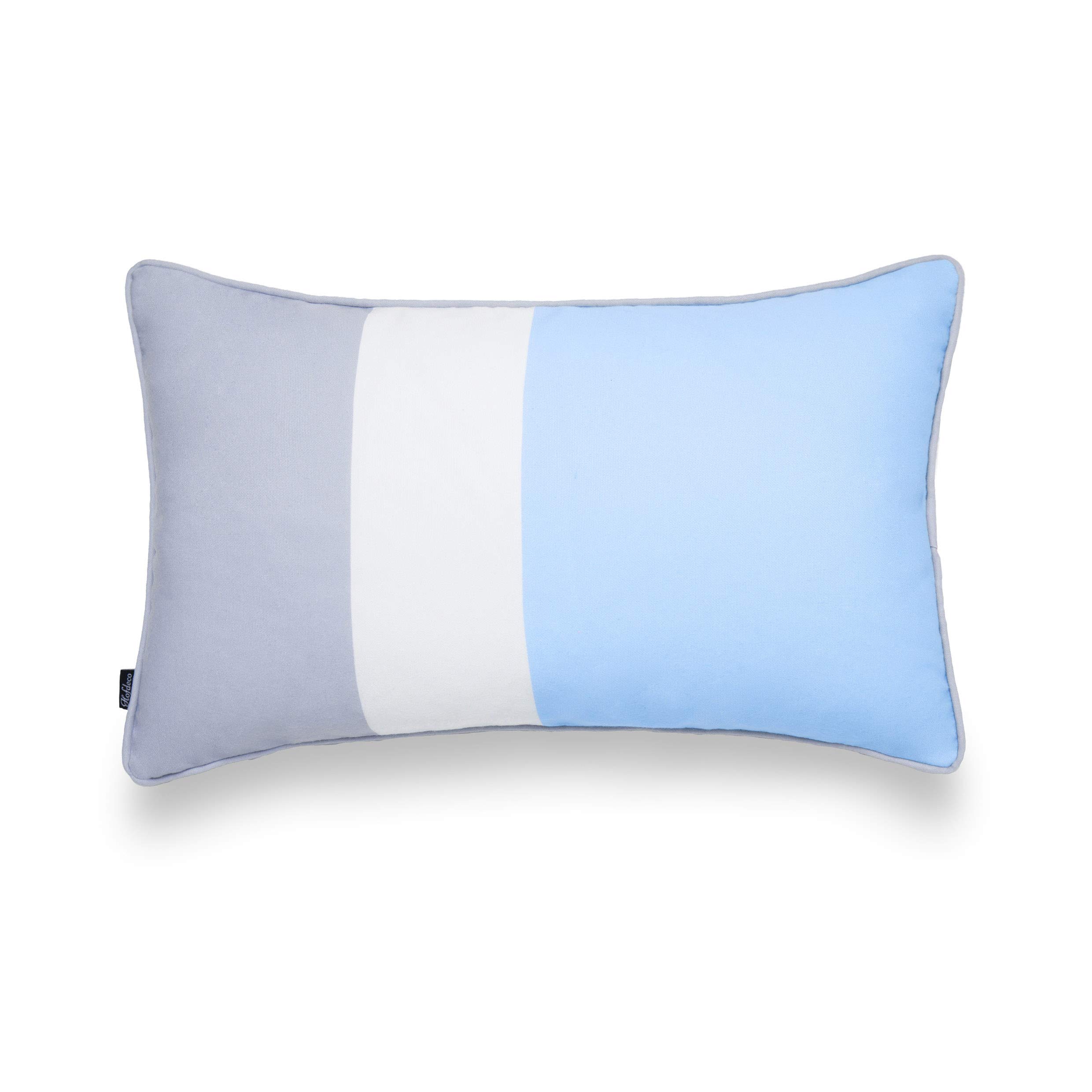 Hofdeco Color Block Indoor Outdoor Lumbar Pillow Cover ONLY, Water Resistant for Patio Lounge Sofa, Pale Blue White Gray Stripes, 12