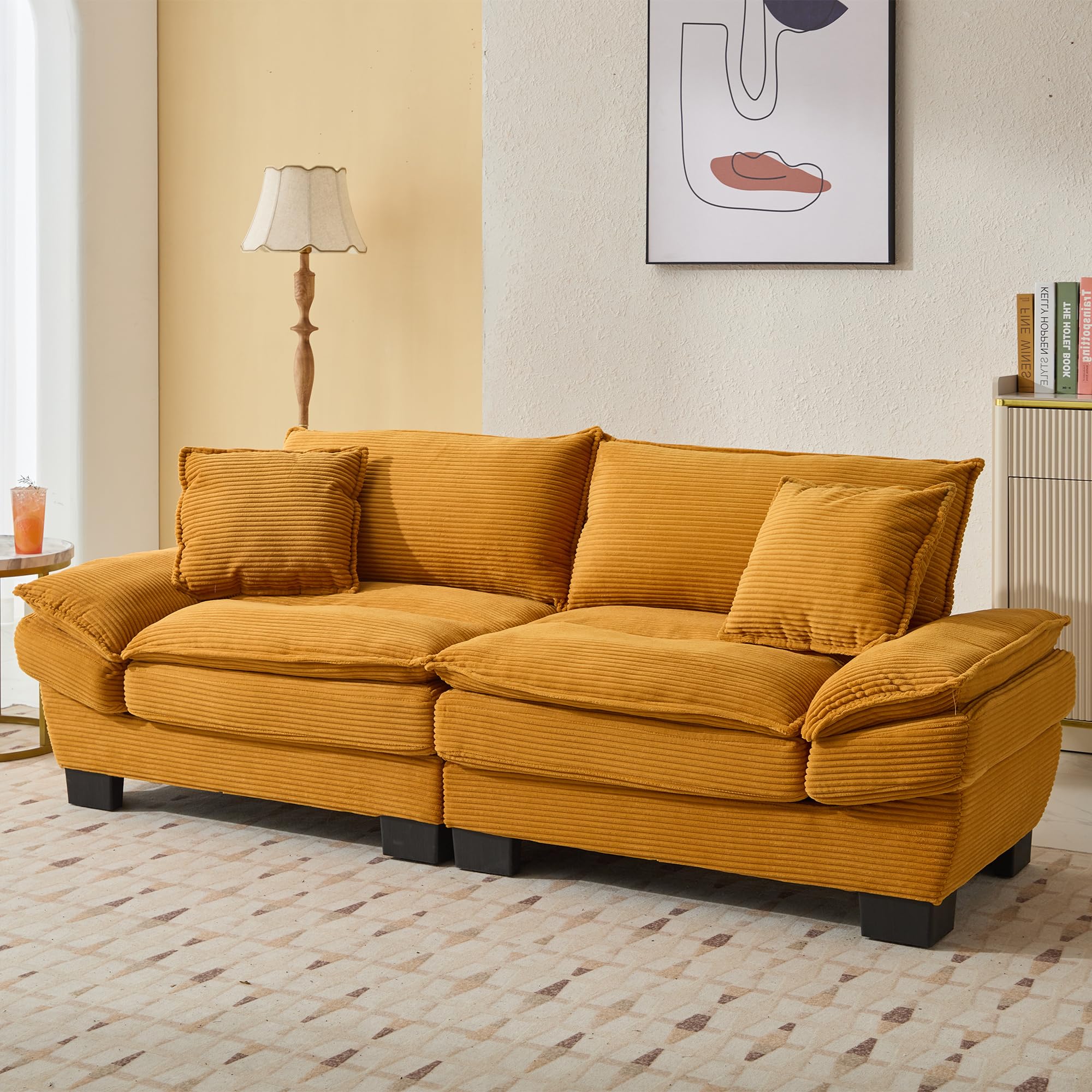 KEIKI Loveseat Sofa 84", Corduroy Upholstered Couch with Deep Seat and 2 Pillows, Modern Loveseat Sofa Couch for Small Spaces, Living Room, Apartment,