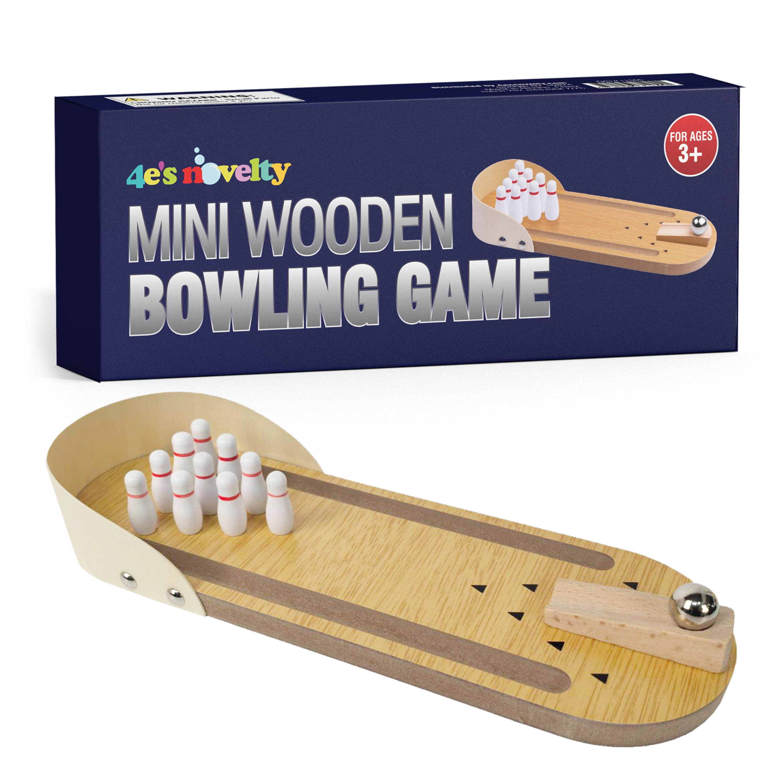 4E's Novelty Mini Bowling Game Set - 11.3 Inch Desktop Game for Adults & Kids, Tabletop Finger Ball Games with Mini Bowling Pins, Fun Desk Toy &