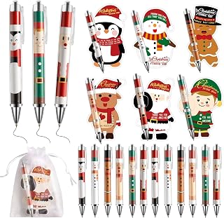 36 Sets Christmas Pen Gifts Bulk, Novelty Pens Bulk Xmas Ballpoint Pens with Thank You Cards Organza Bags Inspirational Santa Claus Cards for School Office Home Teacher Coworker Employee Appreciation