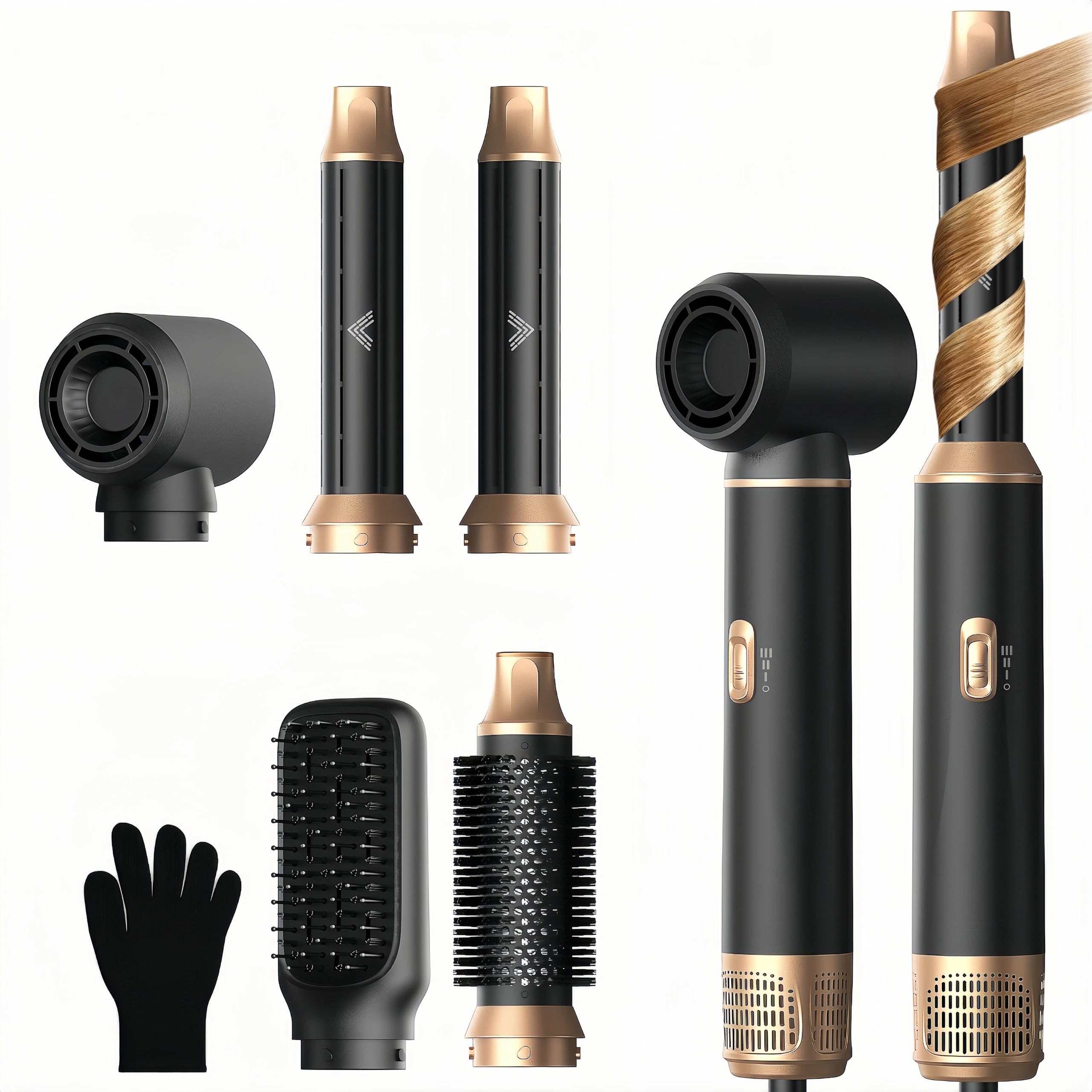 UMIGA Airstyler 5 en 1 Coiffeur de cheveux ionique Fer à boucler Magic Styler Brosse à air chaud Brosse à sèche-cheveux Multistyler Brosse ronde Sèche-cheveux Brosse à boucler Noir