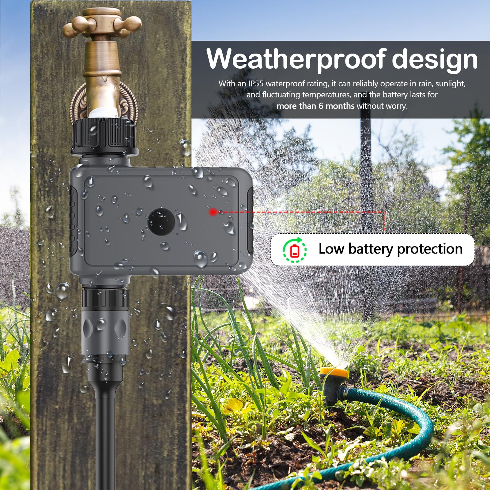 Programmateur d'irrigation de Jardin avec Télécommande, Minuterie d'Arrosage Automatique, Contrôleur Intelligent de Vanne d'eau pour Extérieur Système D'arrosage, pour Jardin Pelouse
