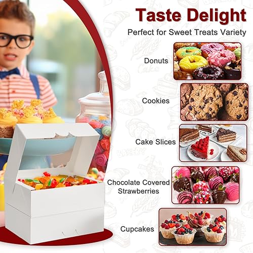 Miniatura 5 de Cajas de galletas de 8 pulgadas, cajas de pastelería emergentes con ventana, caja de pastelería de postre blanca para regalo, galletas, fresas