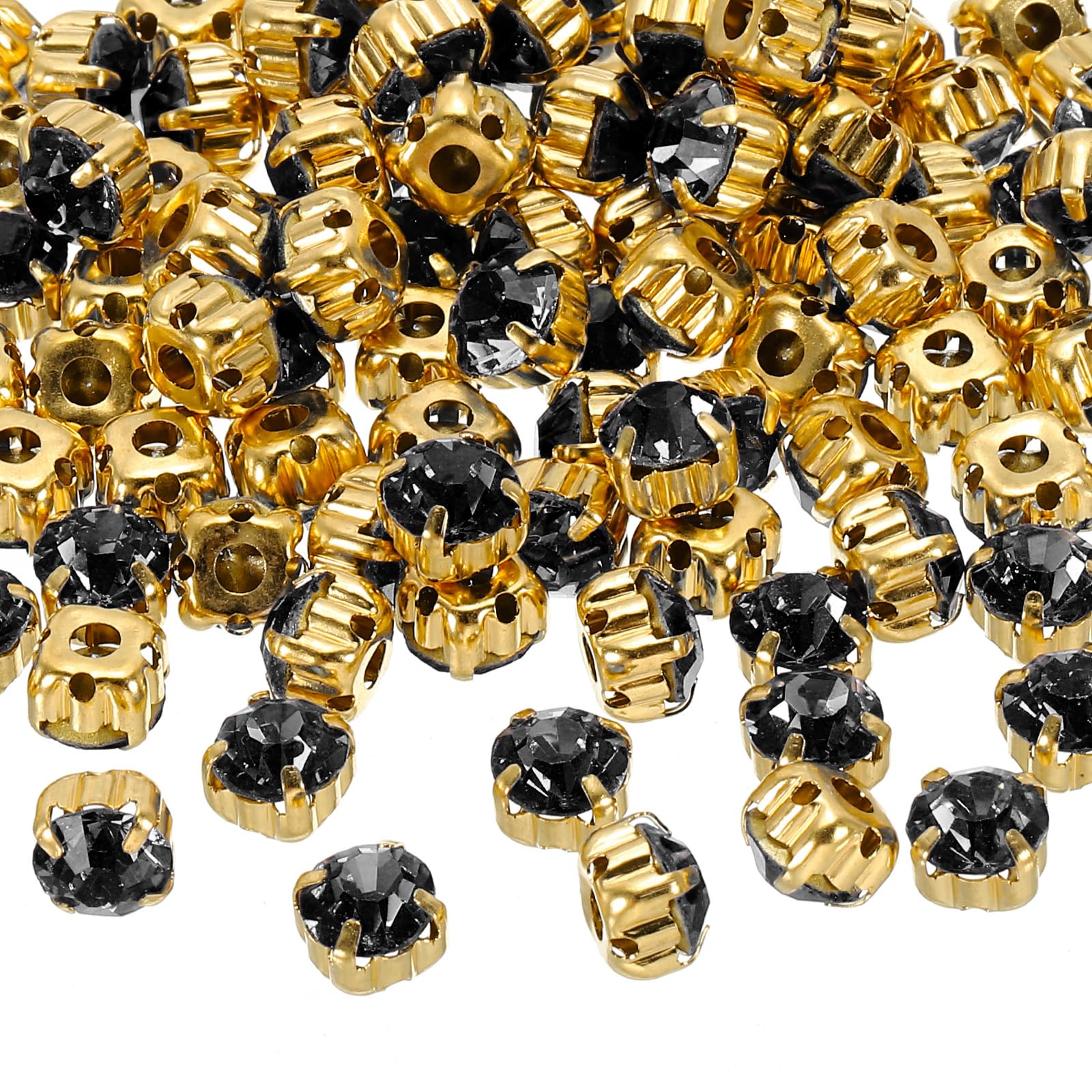 PATIKIL 100 Pcs Black 7mm Glass Metal Flatback Base Flower Claw Gems Crafts Sewing Rhinestones