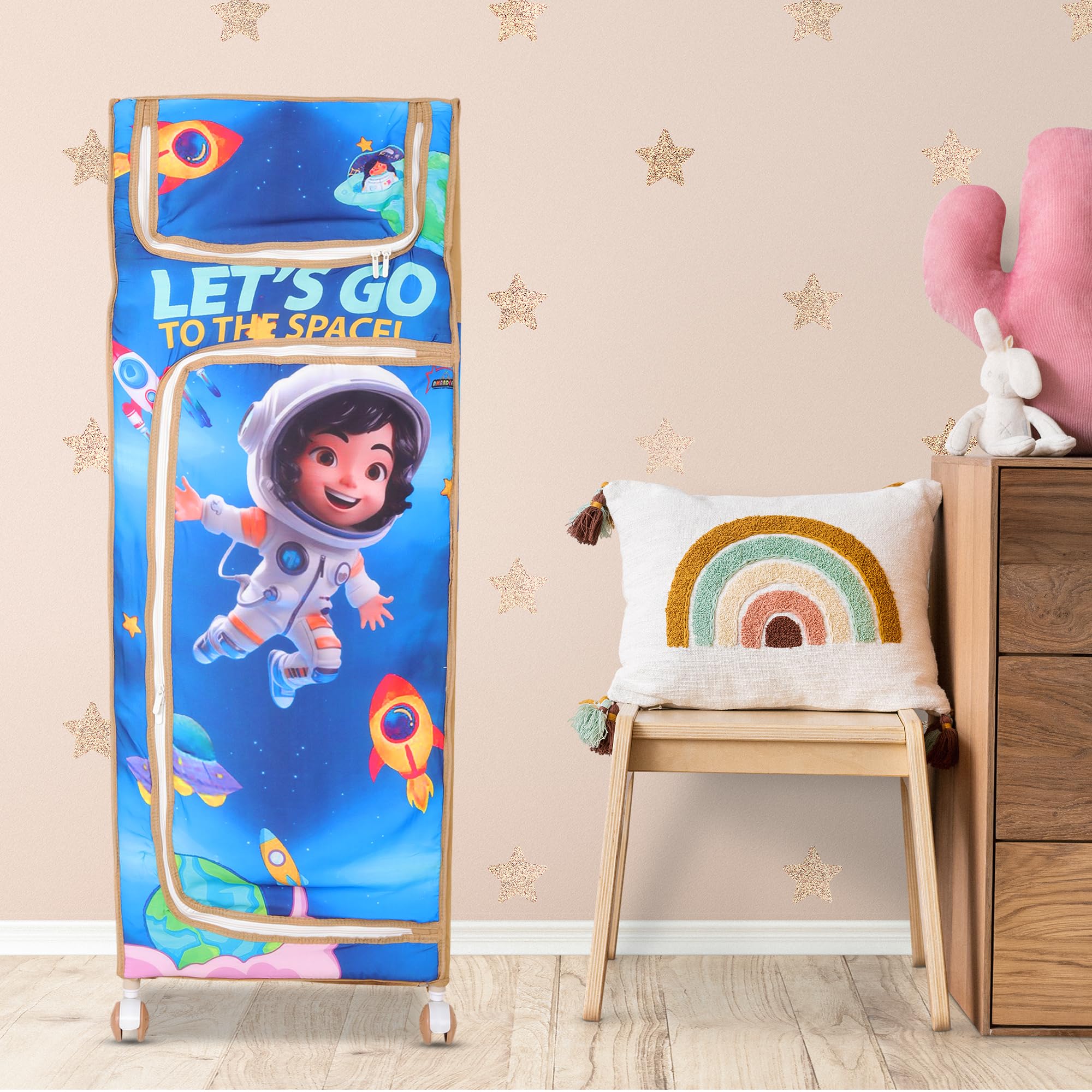 AMARDEEP Baby Folding Almirah with 5 Trays | Portable Wardrobe for Kids | Cloth Organizer with Wheels | Cartoon Print Storage Cabinet | Multipurpose Kids Almirah for Baby Clothes & Toys - Image 2 thumbnail