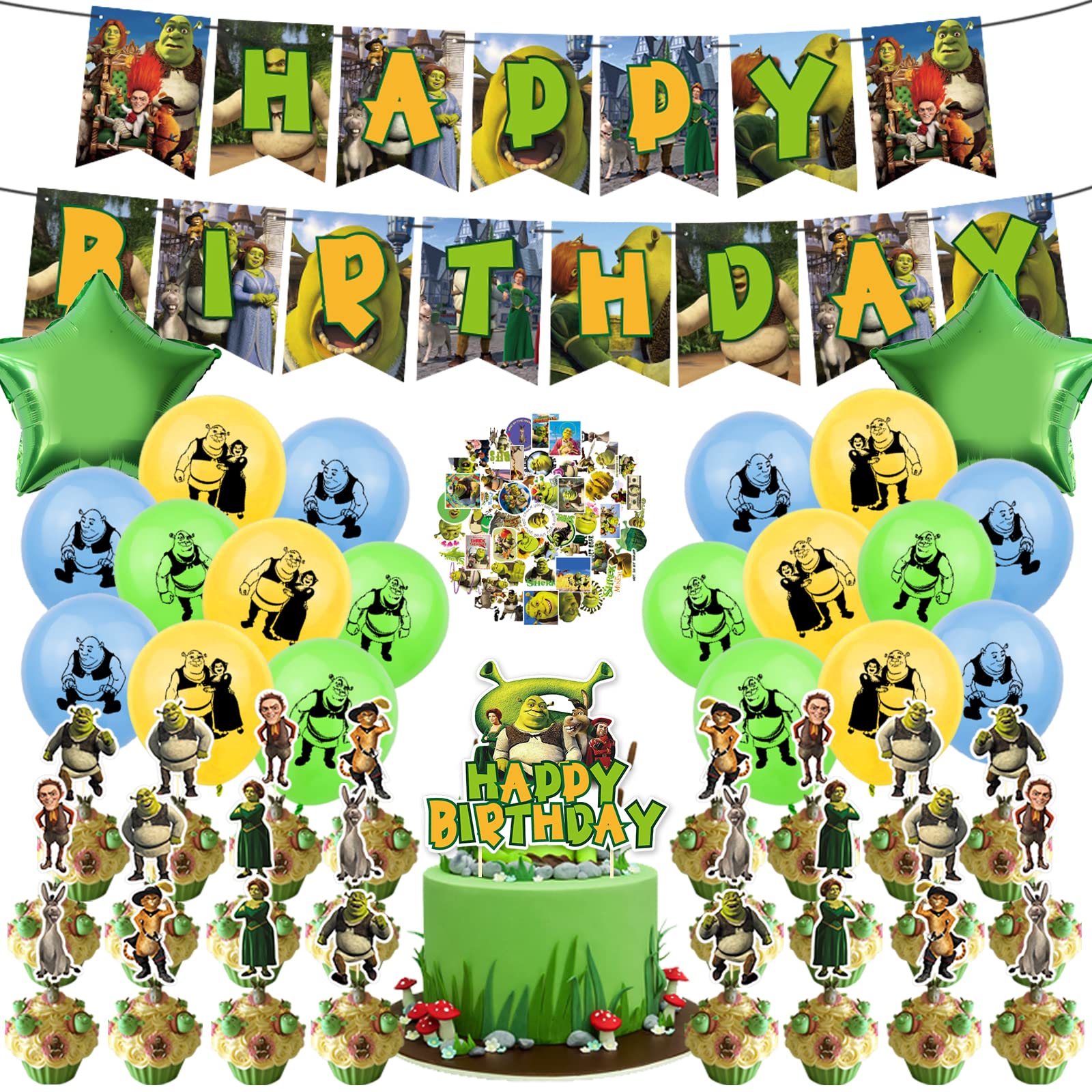 Buy 102 pcs Shrek Party Supplies, Shrek Party Decorations Includes ...