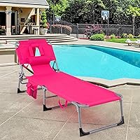 Vista 6 de GYMAX Silla bronceadora, tumbona de playa plegable con agujero para el brazo facial, respaldo ajustable, bolsillo lateral, almohada y asa