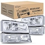 Nilight Headlight Assembly for 2003 2004 2005 2006 Chevy Silverado Avalanche 1500 1500HD 2500 2500HD 3500 Chevrolet Pickup Replacement Headlamp Housing Bumper Lamp Set