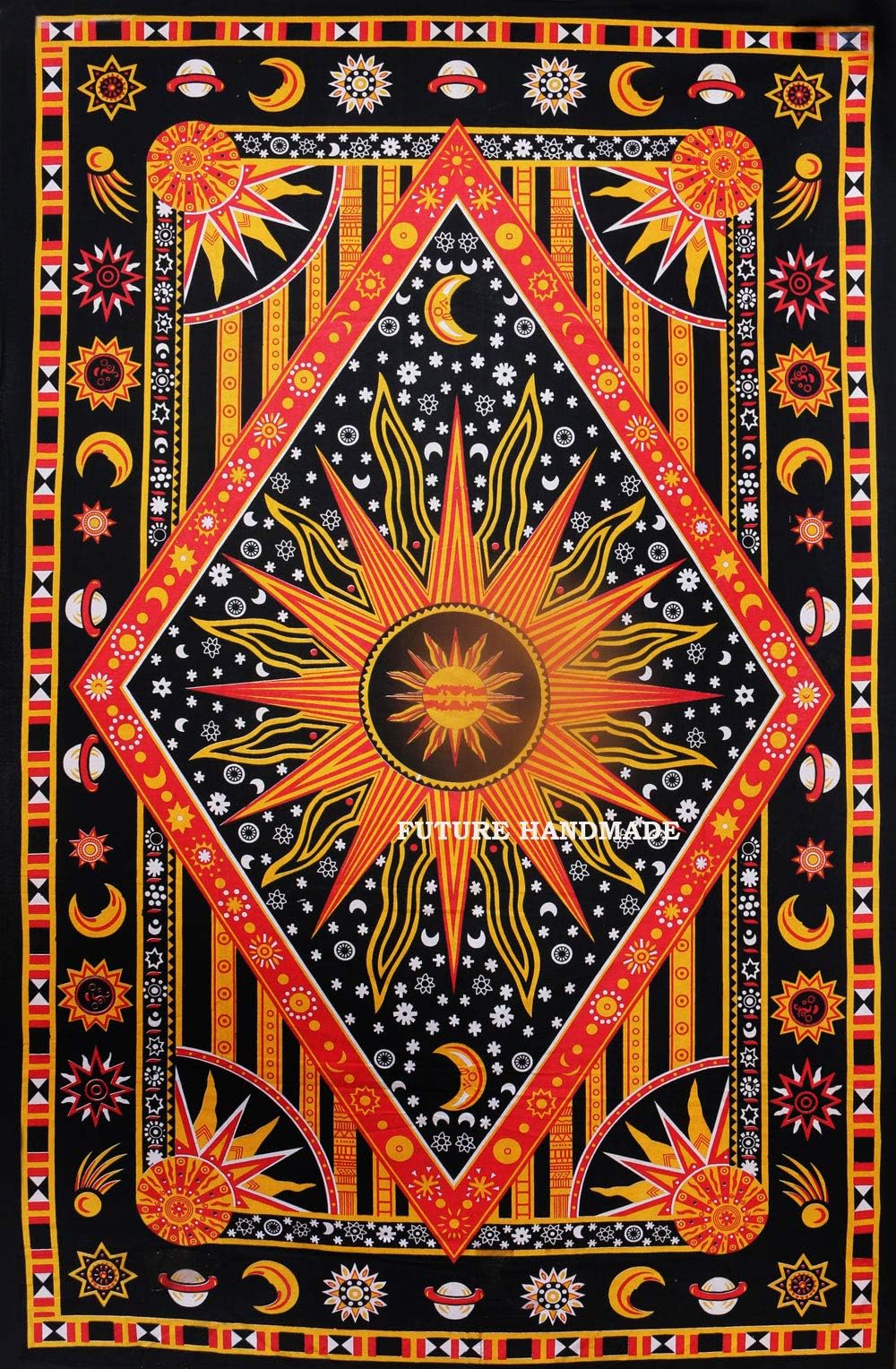 Future Handmade Red Burning Sun Tapestries Wall Tapestry Hippie Wall Hanging Indian Psychedelic Celestial Bohemian Mandala Tapestry Home Decor Bedspread (Design T2)