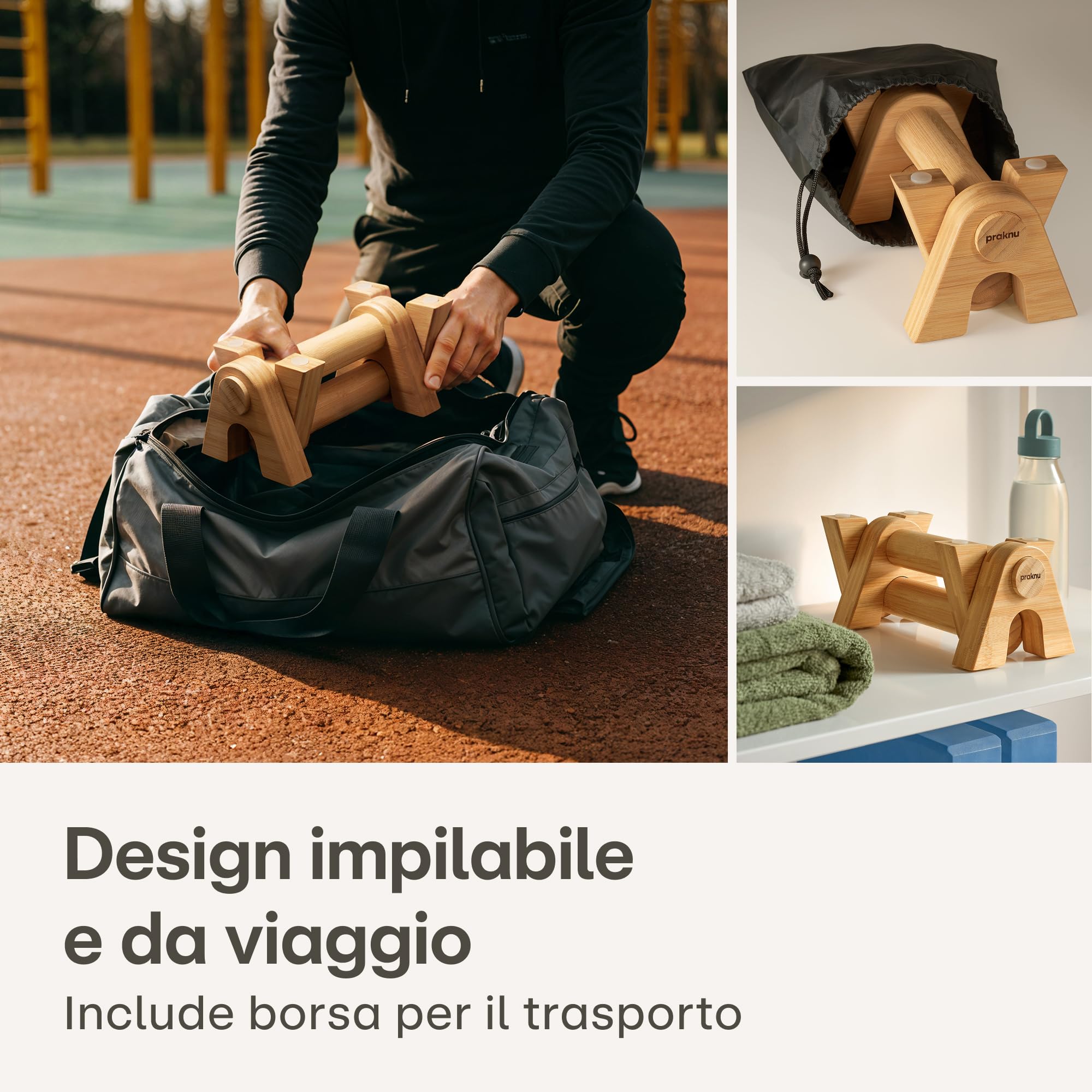 Praknu Parallele Calisthenics - 2x Maniglie per Flessioni in Legno - Ergonomiche e Antiscivolo con Borsa - Parallele Basse per Handstand, Dips e Push-Up - Calisthenics Attrezzature Indoor e Outdoor