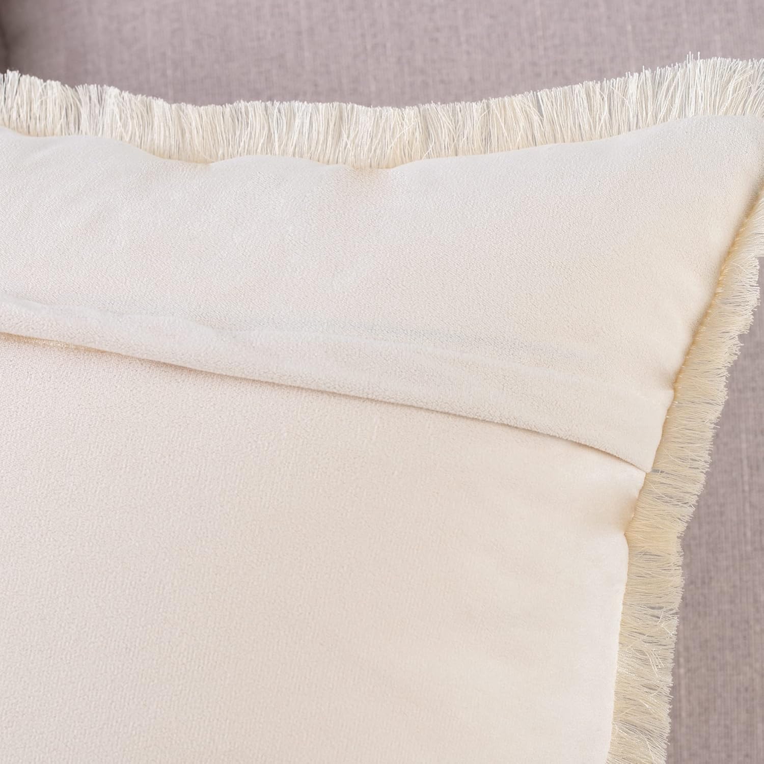 MADIZZ Set of 2 Suede Throw Pillow Covers with Fringe Tassels 26x26 Inch Beige Soft Decorative Cushion Cover for Sofa Bedroom Pillow Shell