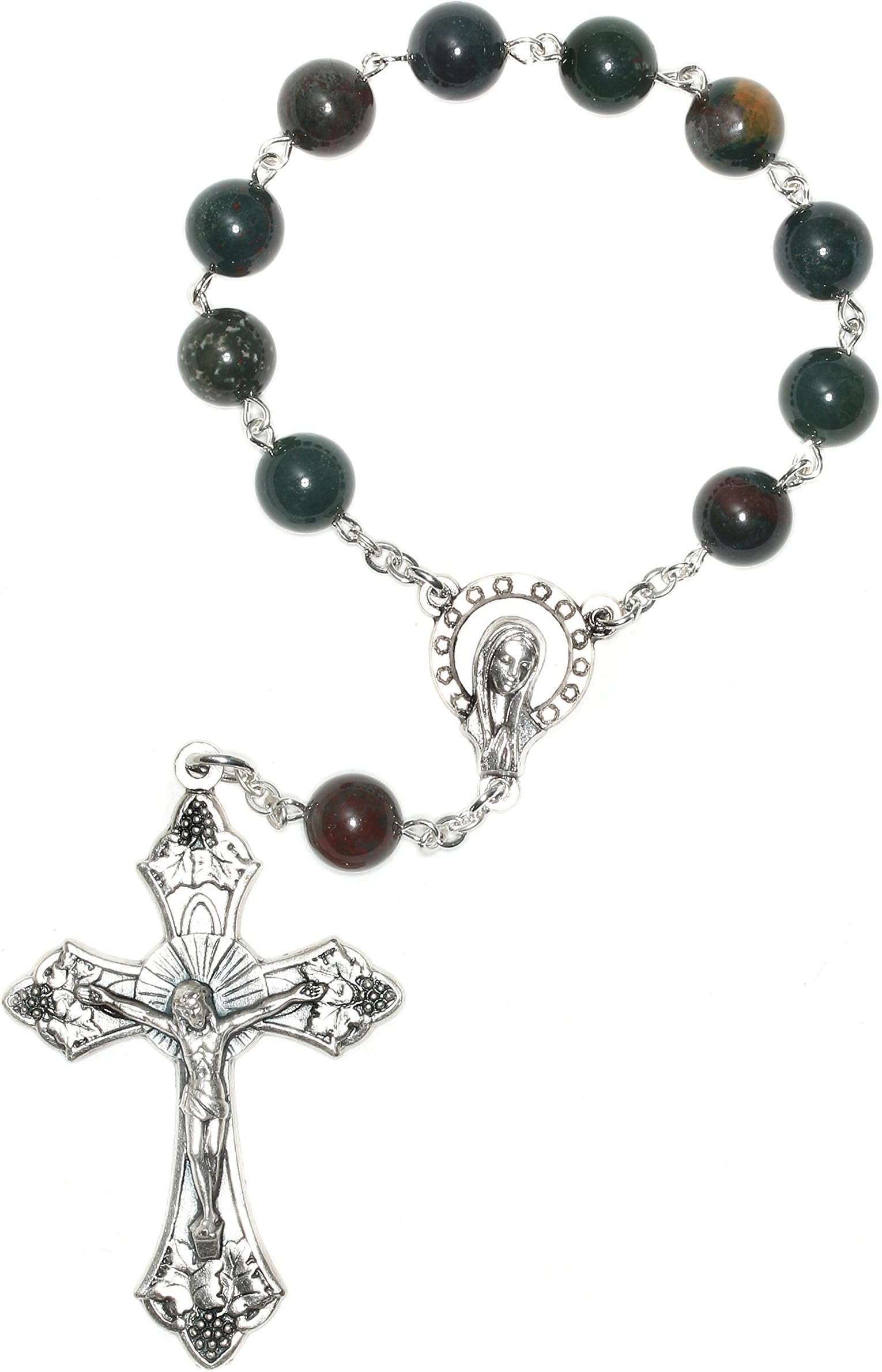Gemstone Catholic Prayer One Decade Rosary -CHOOSE POCKET Or AUTO (Clasp for Hanging)- Includes Holy Card, Gemstone meaning -Communion, Confirmation, RCIA, Christmas, Easter, Reconciliation, Wedding