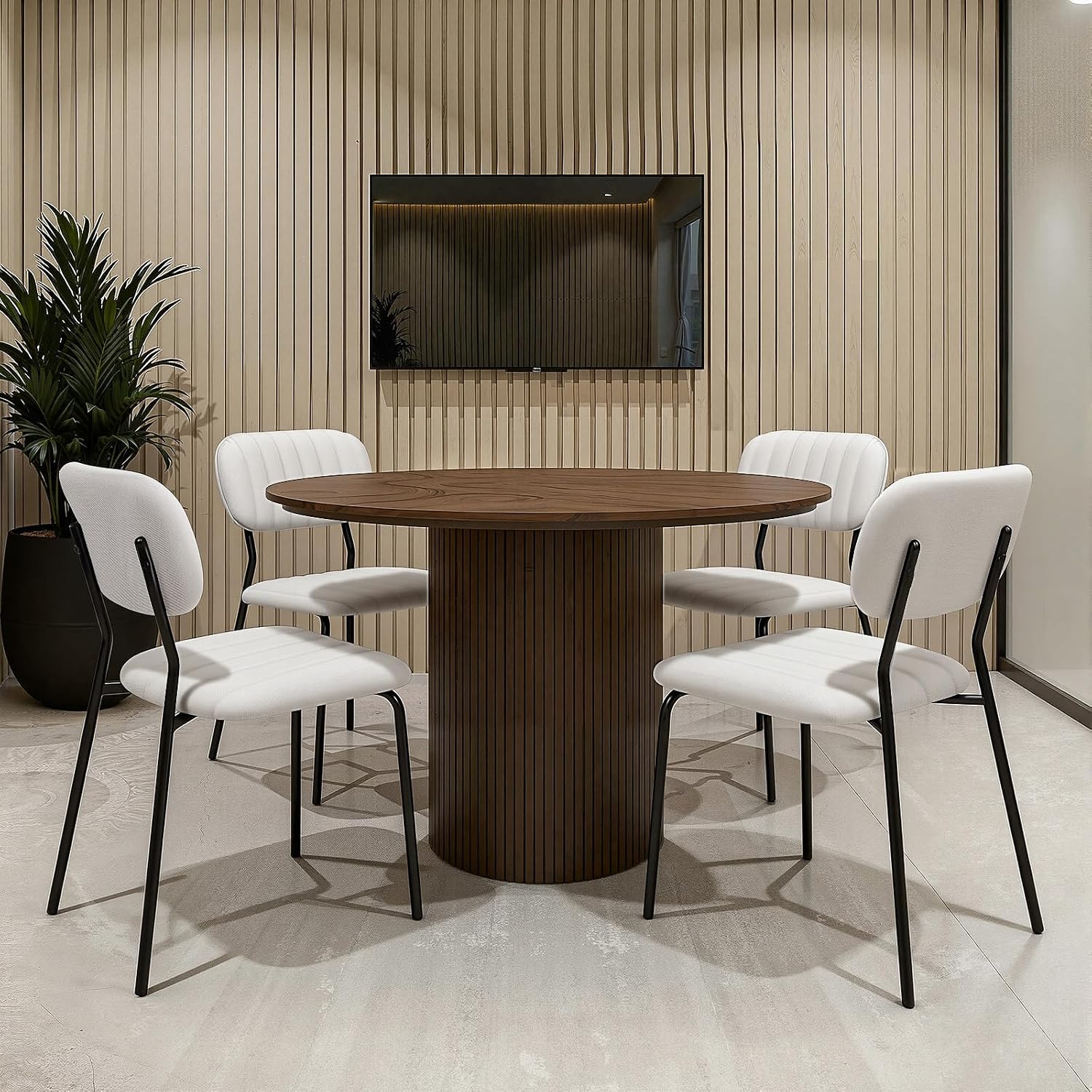 VINGLI Modern Fabric Padded Stacking Dining Chair Set of 4 for Home, White