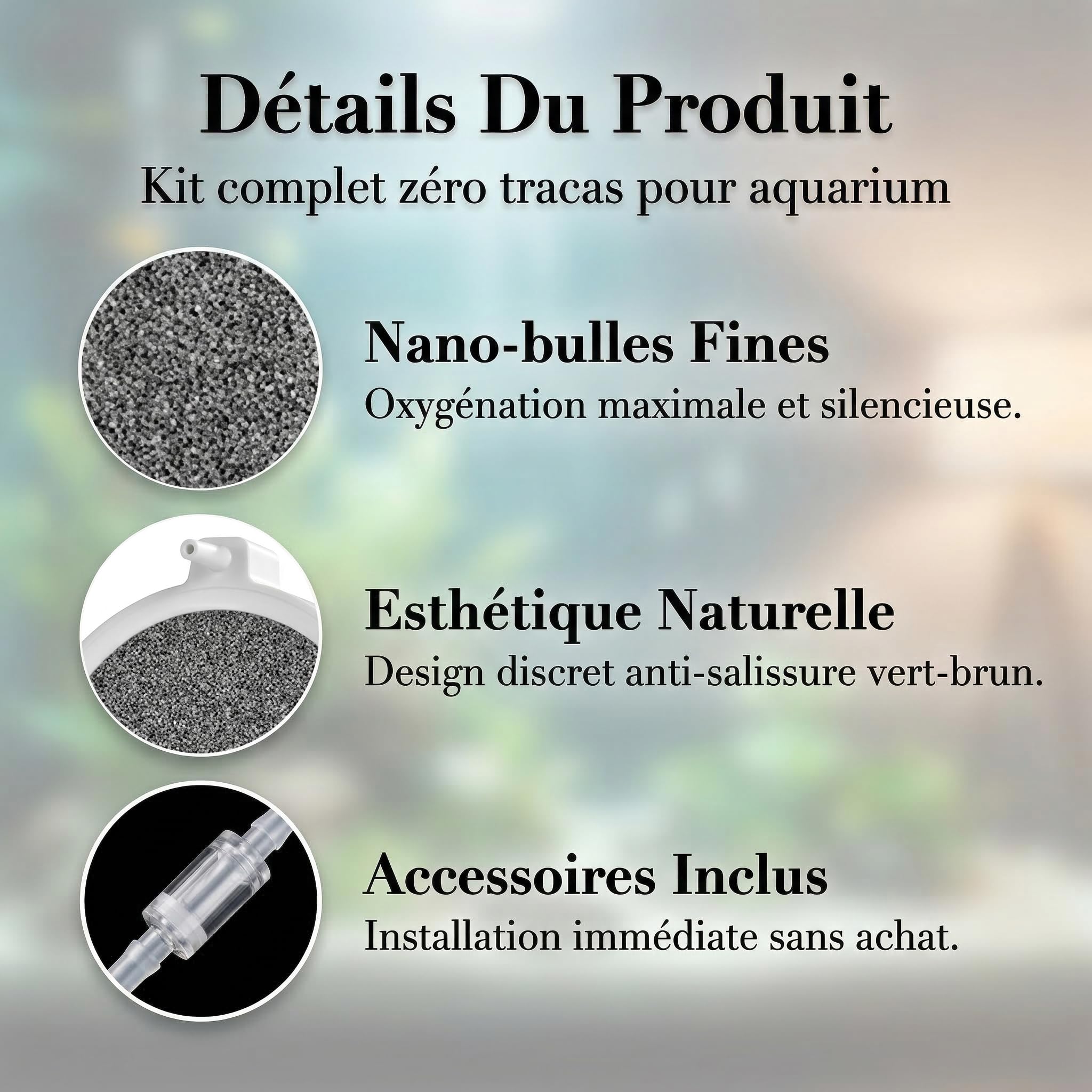 Diffuseur d’air Aquarium 6 pièces – Pierre à air Nano Bulles Fines Silencieux – Kit Complet avec Tuyau 2 m, clapet Anti-Retour et Valve réglable – Oxygénation Efficace Aquarium 60 à 120 cm