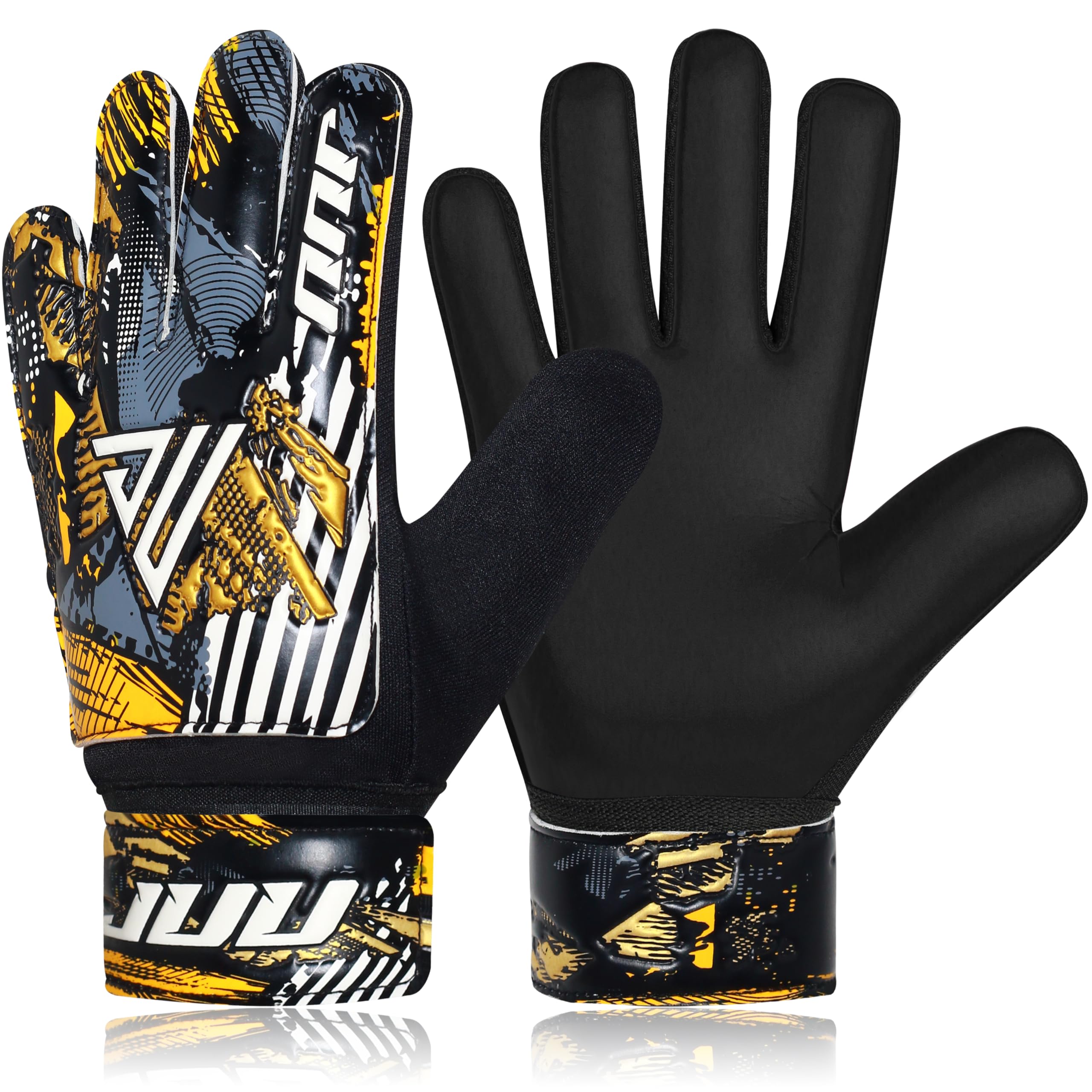 JUU Football Goalkeeper Gloves with 4mm Latex for Super Grip Palm & Double Wrist Protection Funky Goalkeeping Gloves (Gold, Size 6 suitable for 13 to 15 years old) โ image 1