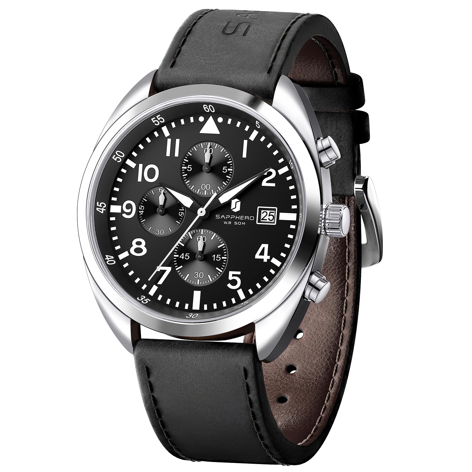 SAPPHERO Reloj para Hombre Reloj de Cuarzo analógico con Correa de Cuero, Reloj clásico de Negocios para Hombre, Esfera con números arábigos, fácil Lectura