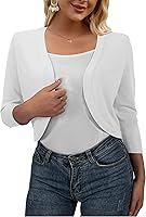 Vista 2 de AAMILIFE Cárdigan corto de manga 34 para mujer, suéter corto con frente abierto