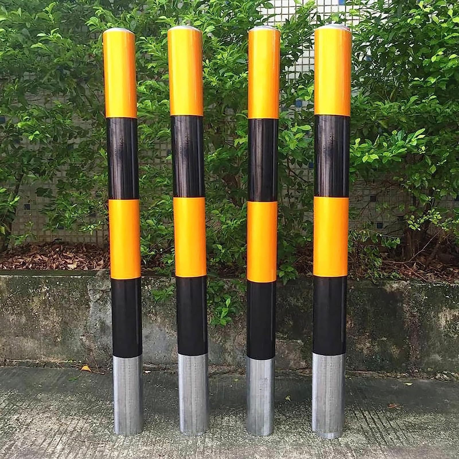 Lot de 4 poteaux de sécurité métalliques pour allées - Bornes de sécurité enterrées pour la signalisation routière, avertissement de garage, cônes de signalisation standard (Couleur 1, H120x