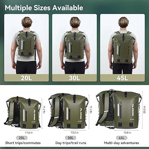 Miniatura 5 de MARCHWAY Mochila impermeable para senderismo, kayak (verde militar, 30L)