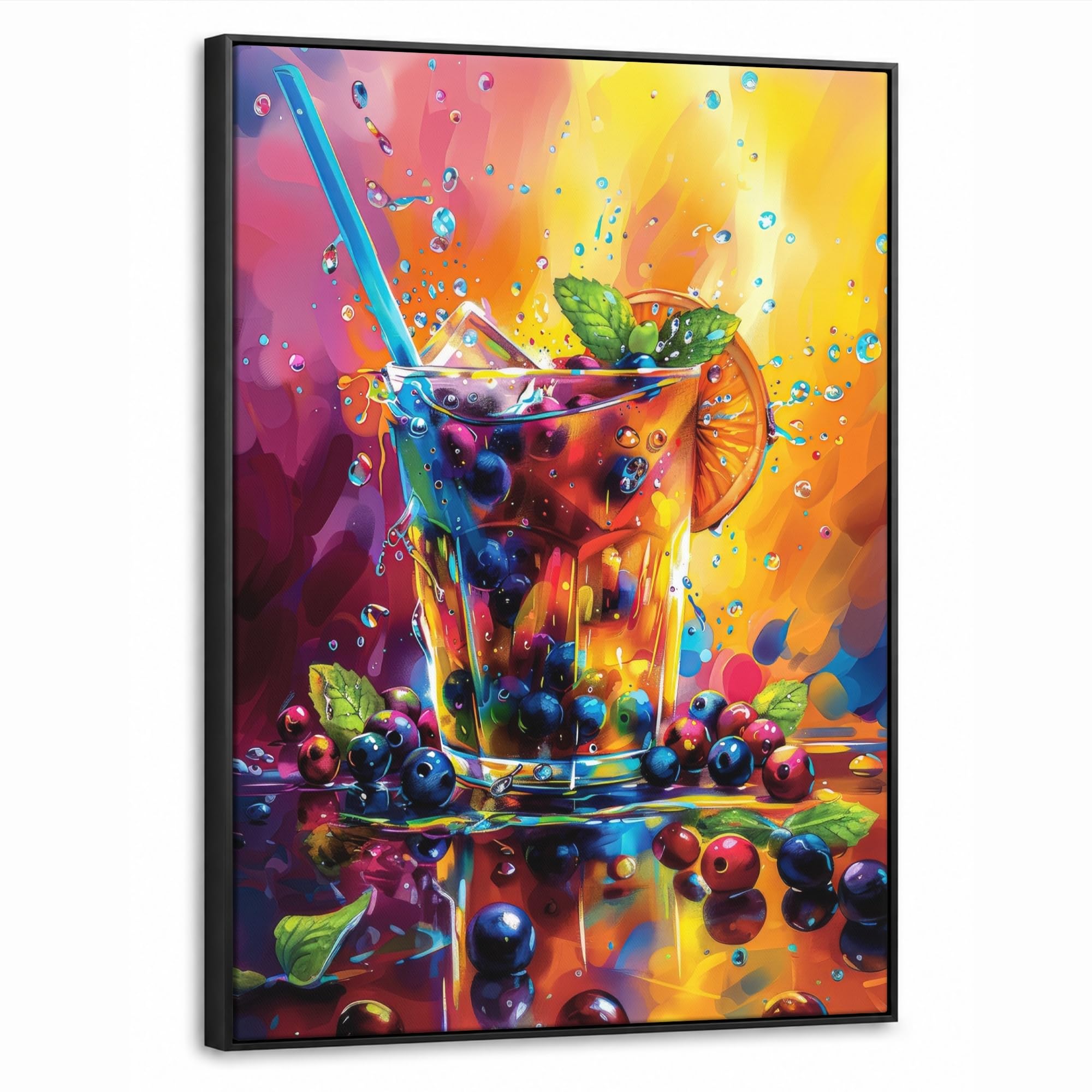 OnlyWow© Gemälde Mit Rahmen 60x80 cm Wohnzimmer Deko Modern Wandbild Kunstdruck auf Leinwand Bild Room Decor Geschenke Cocktail - Obst - Farbenfroh - Getränk