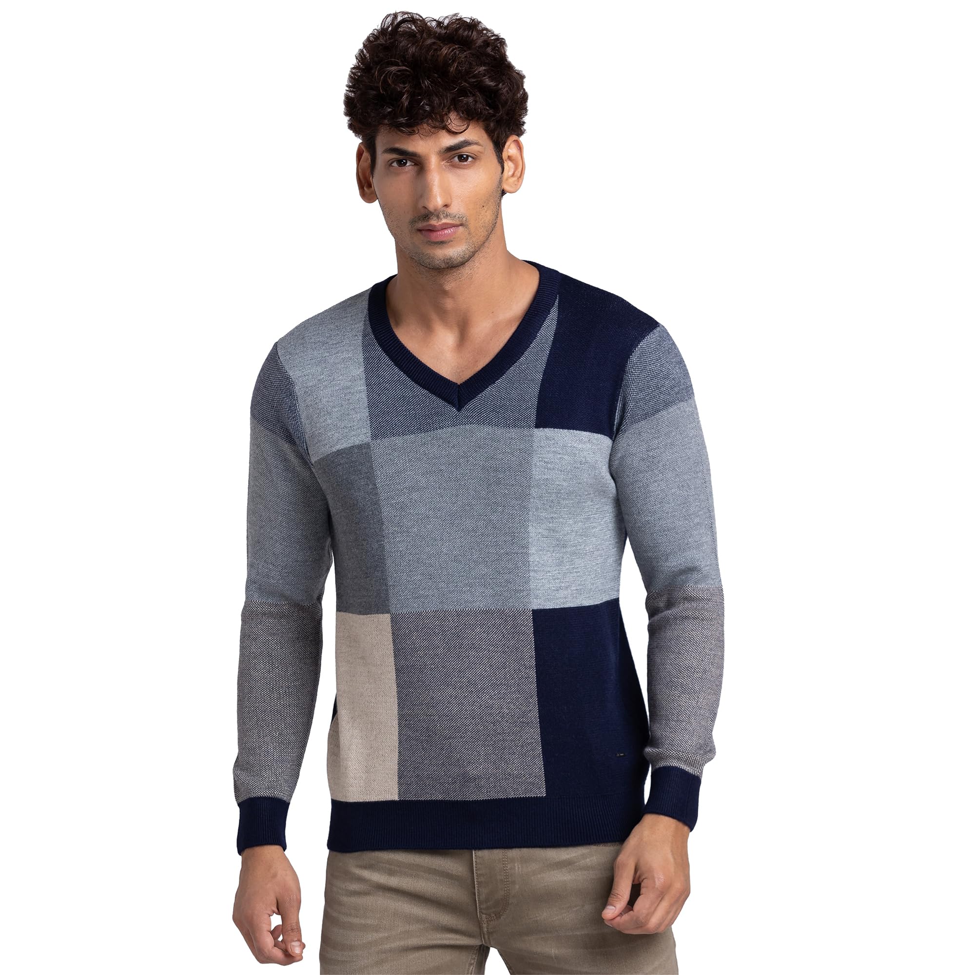 parx Men Regular Fit Intarsia Pattern Pure Acrylic Full Sleeve V Neck Casual Sweater-picture-13