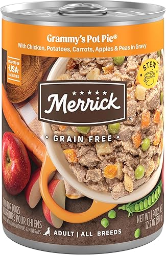 Merrick - Grammy's Pot Pie - Comida húmeda para perros sin granos, 12 latas de 12.7 onzas (favoritos de adultos)