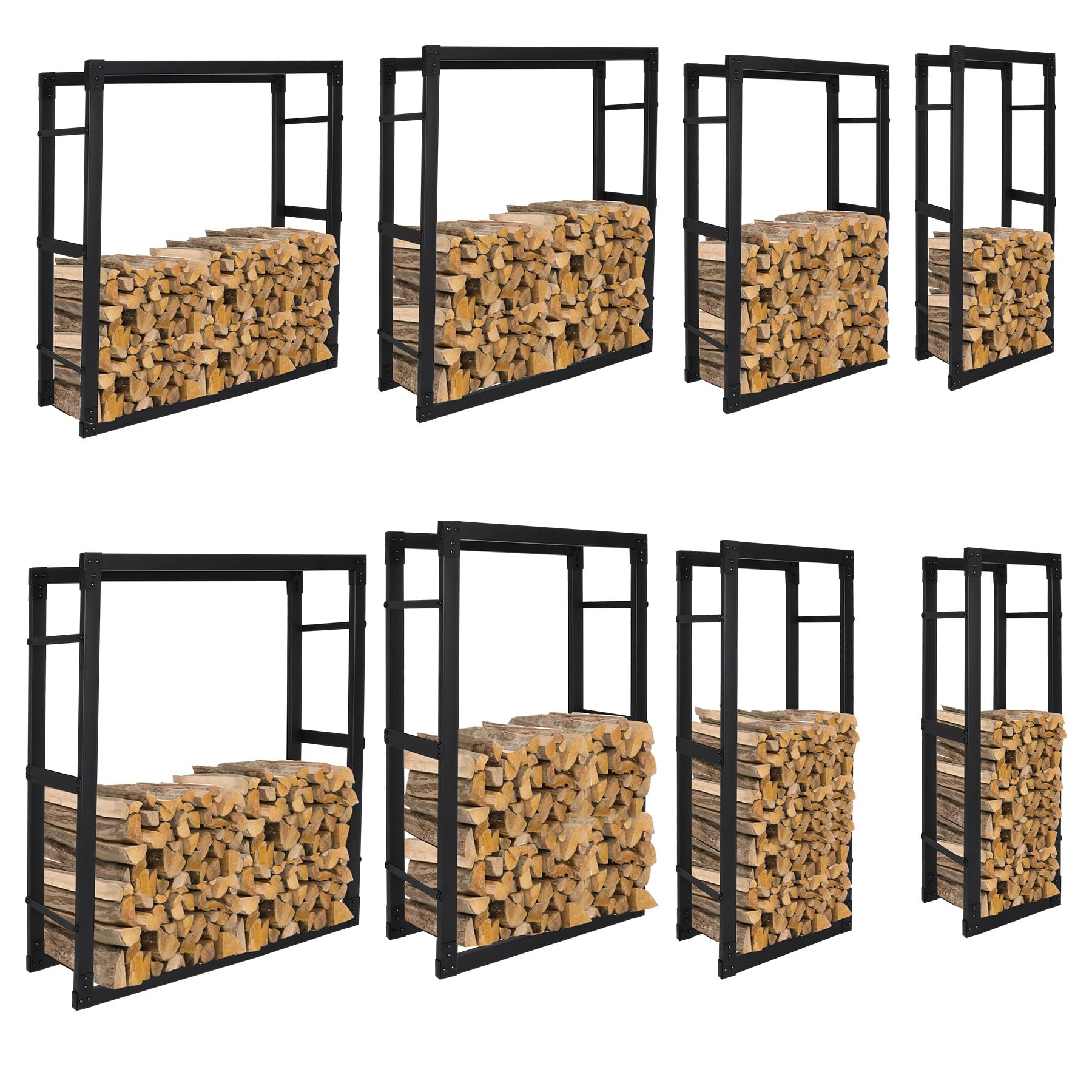 Sonnewelt Kaminholzregal für Innen und Aussen, 60x25x150CM Metall Brennholzregal Kaminholzständer, Holzstapelhilfe Holzlager, Schwarz Brennholz Stapelhilfe