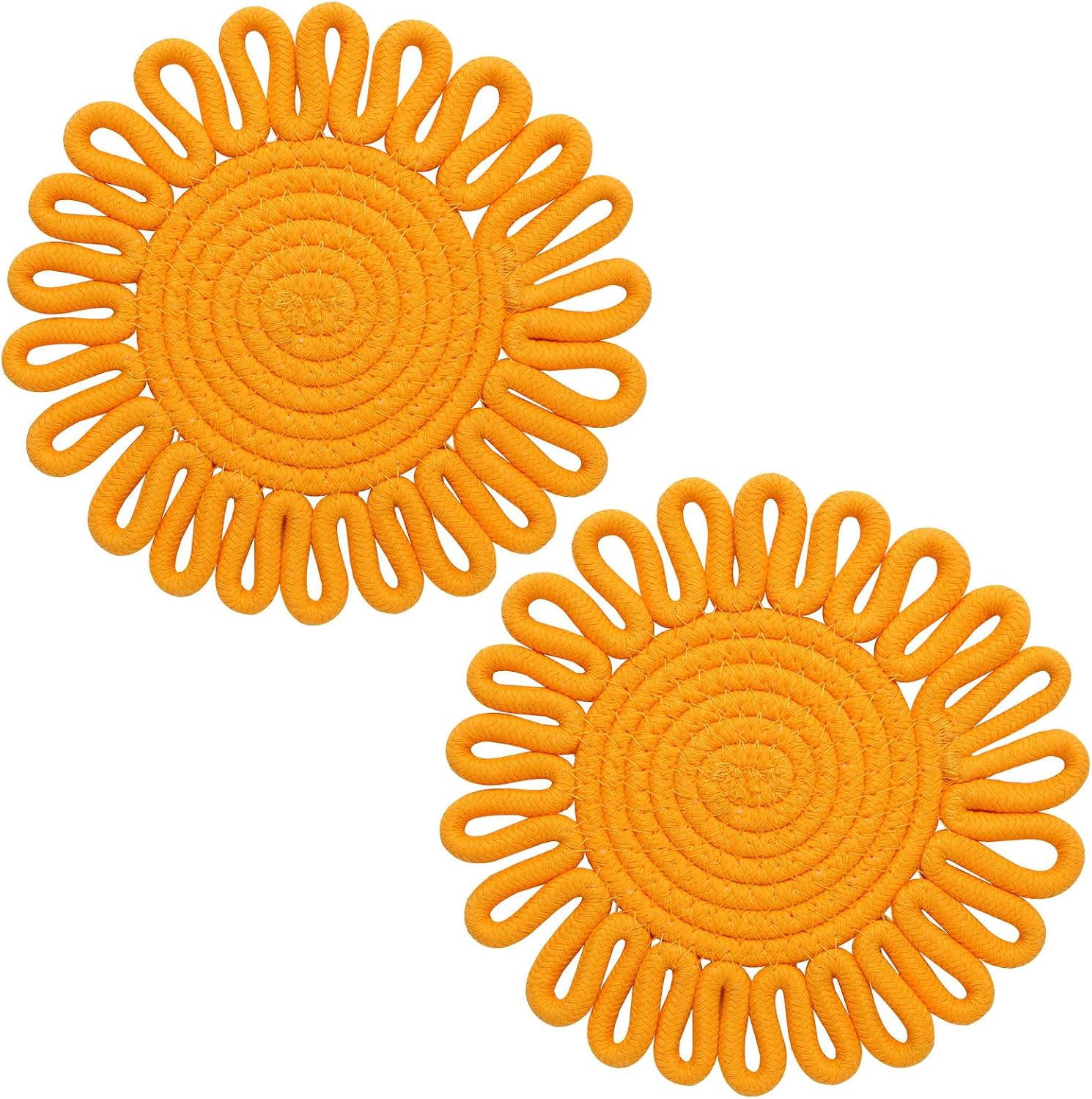 Trivets for Hot Dishes 7.2 Inch Cotton Trivets for Hot Pots and Pans, Heat Resistant Hot Pads for Kichen Unique Petal-Shaped Table Decorations,Set of 2(Off-White)