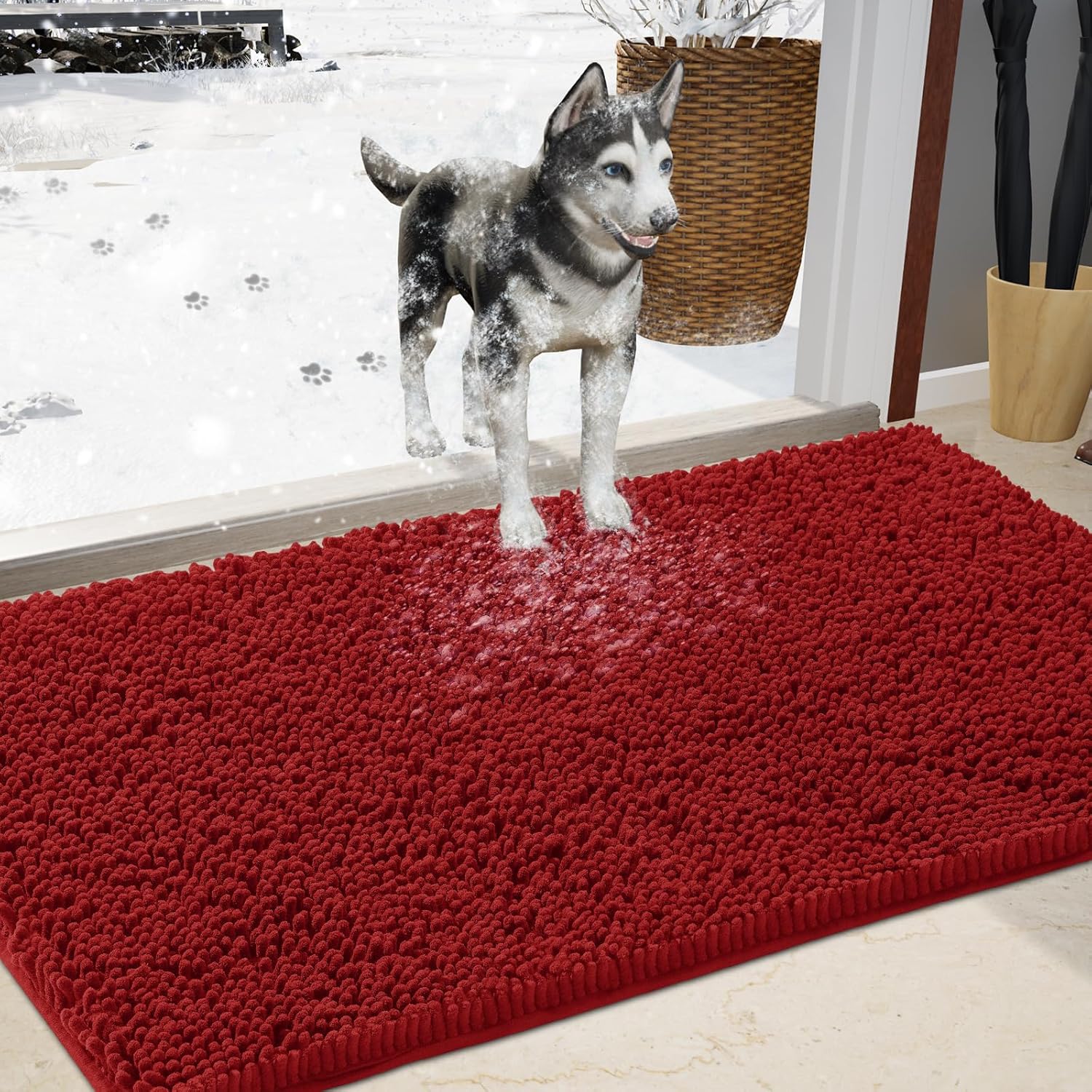 IM HOME Durable Chenille Absorbent Outdoor Doormat 36" x 60", Muddy Washable Door