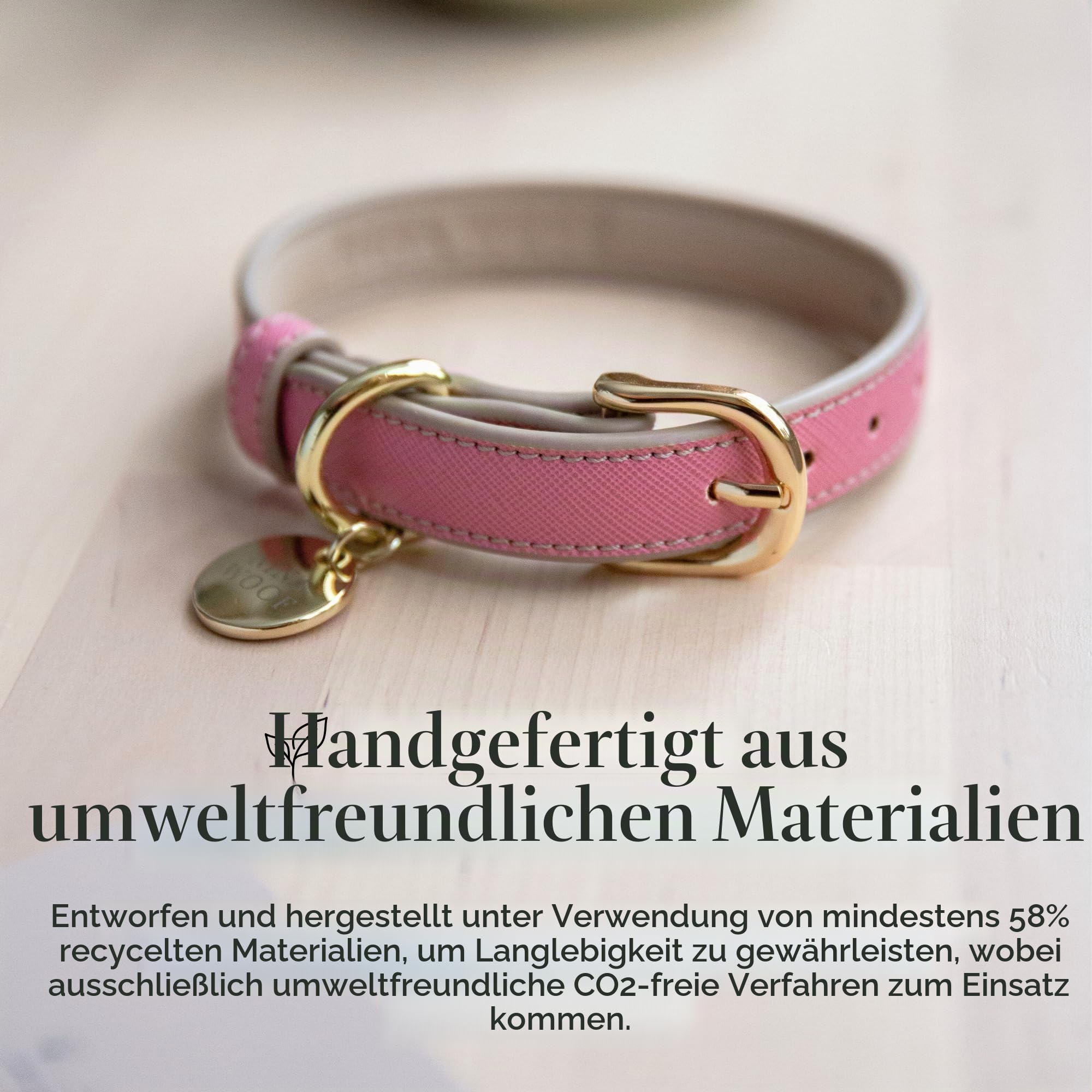 Nina Woof Rio Hundehalsband aus veganem Leder, gepolstert, verstellbar, mit Saffiano-Prägung, Rosa, Größe S