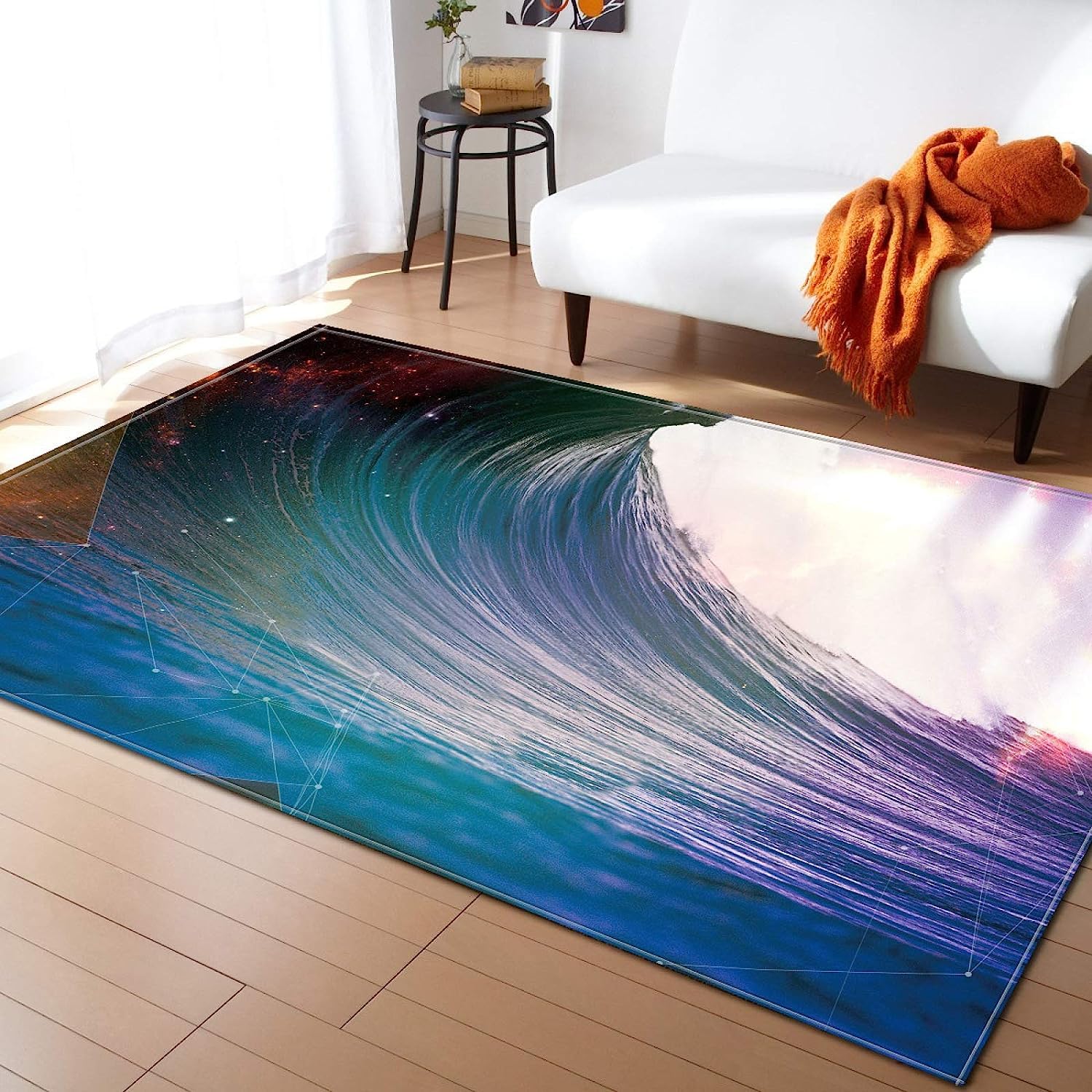 Tapis De Mode Doux Beau Paysage De Vagues De La Mer 3D Effet Visuel Tapis De Sol Tapis Anti-Dérapant pour Salon Chambre Tapis Décoration De La Maison 100 X 200 Cm - Nettoyage Facile ，avec Su -4S2V/Z6
