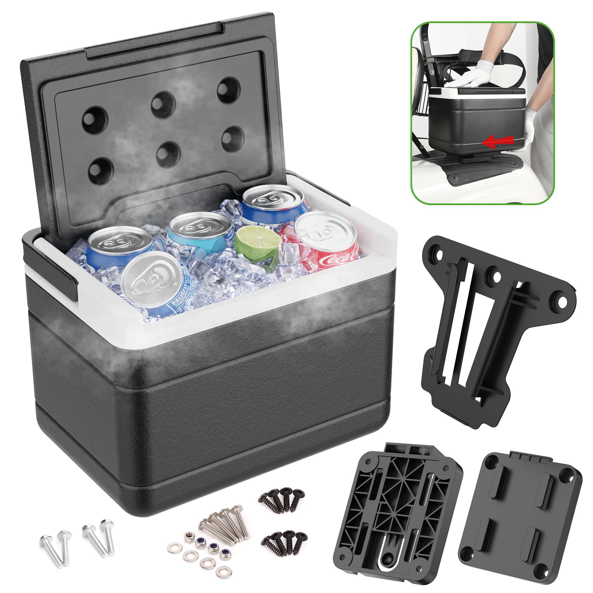 10L0L Golf Cart Ice Cooler Universal Insulated Portable Cooler Lightweight Ice Chest Box with Mounting Bracket Kit for Yamaha,EZGO,Club Car