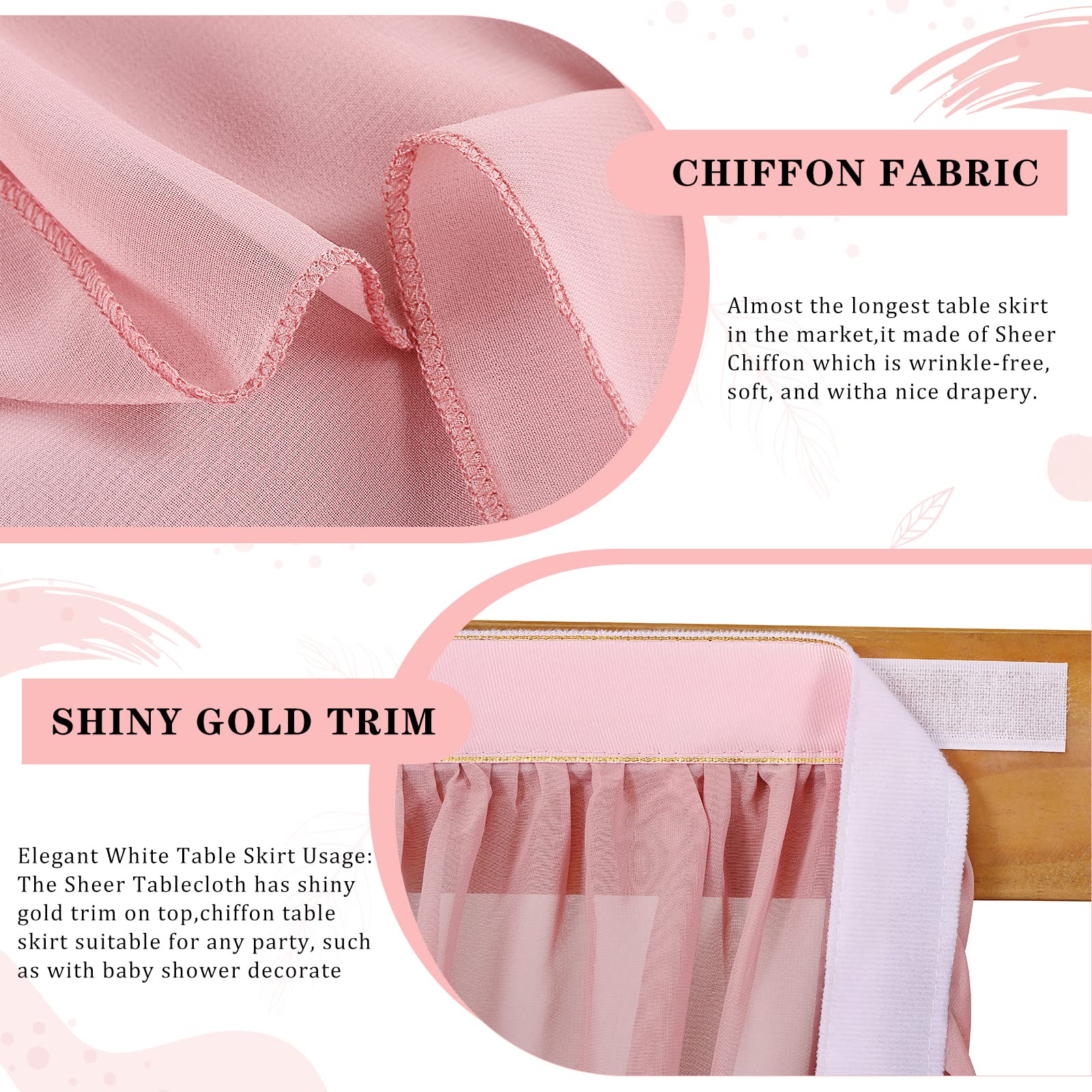 Chiffon Table Skirt Dusty Rose 9ft Sheer Tablecloth for Wedding Sweetheart Table Party Table Decoration Rectangle Tables or Round Tables - Image 3