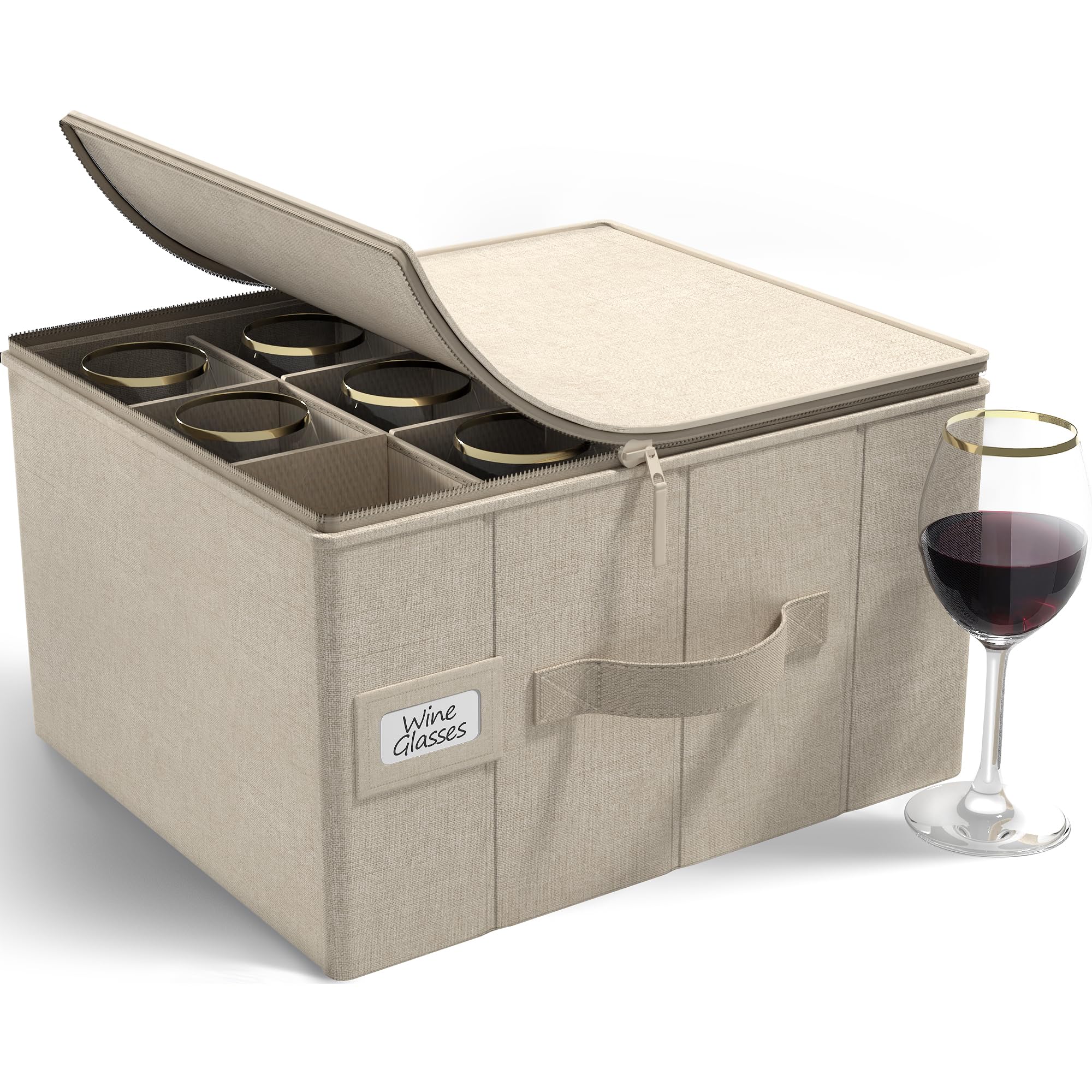 Sorbus Stemware Storage Cases Hard Shell, Wine Glass Storage Box Case with Dividers and Handle - China Storage Containers Holds 12 Crystal Glassware, Red White Wine Glasses, Champagne Flutes, Goblets