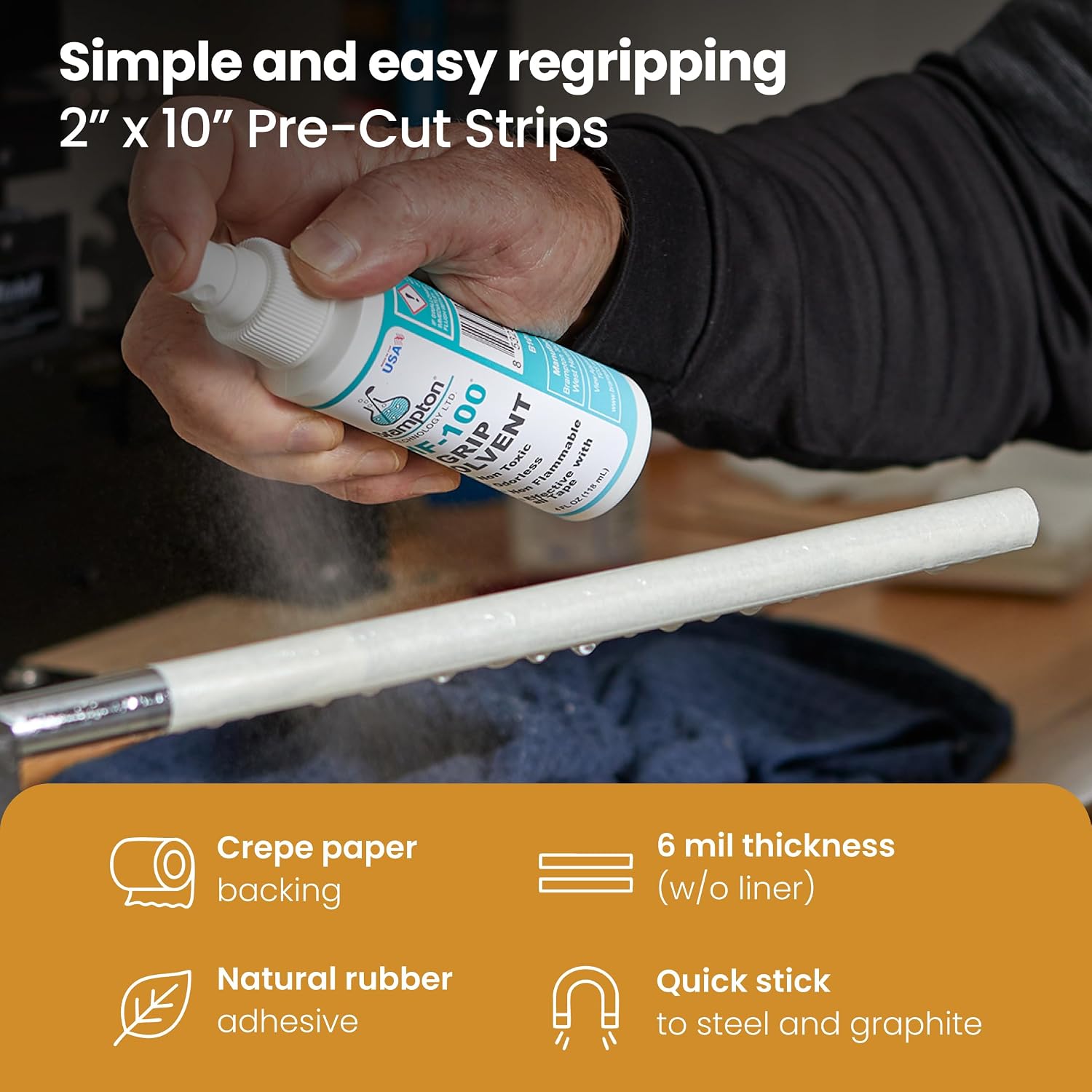 Brampton Premium Golf Grip Tape - 2" x 10" Solvent Activated Adhesive Strips for Golf Club Regripping
