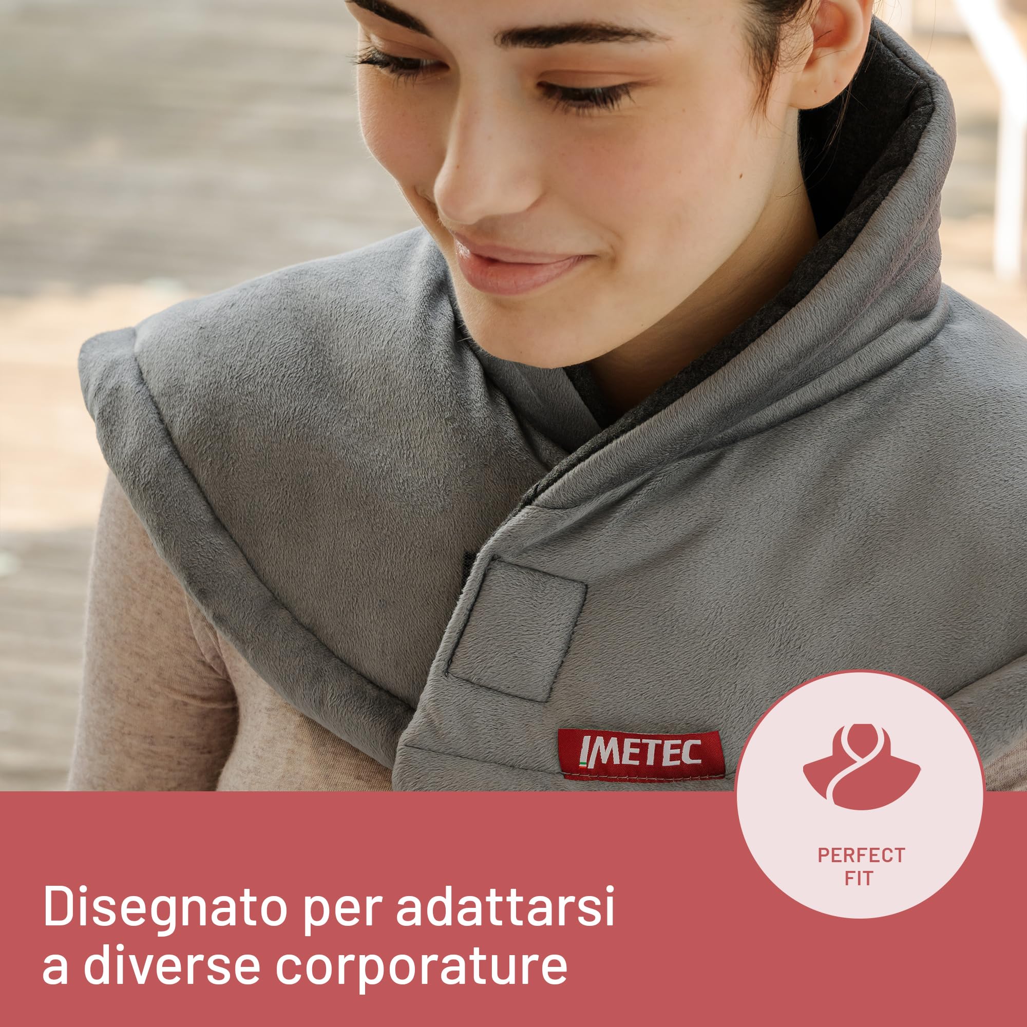 Imetec Intellisense Total, termoforo, cuscino termico per schiena e cervicale e spalle, tecnologia Intellisense, doppio tessuto lavabile, 4 temperature, dispositivo di sicurezza, 68x69 cm