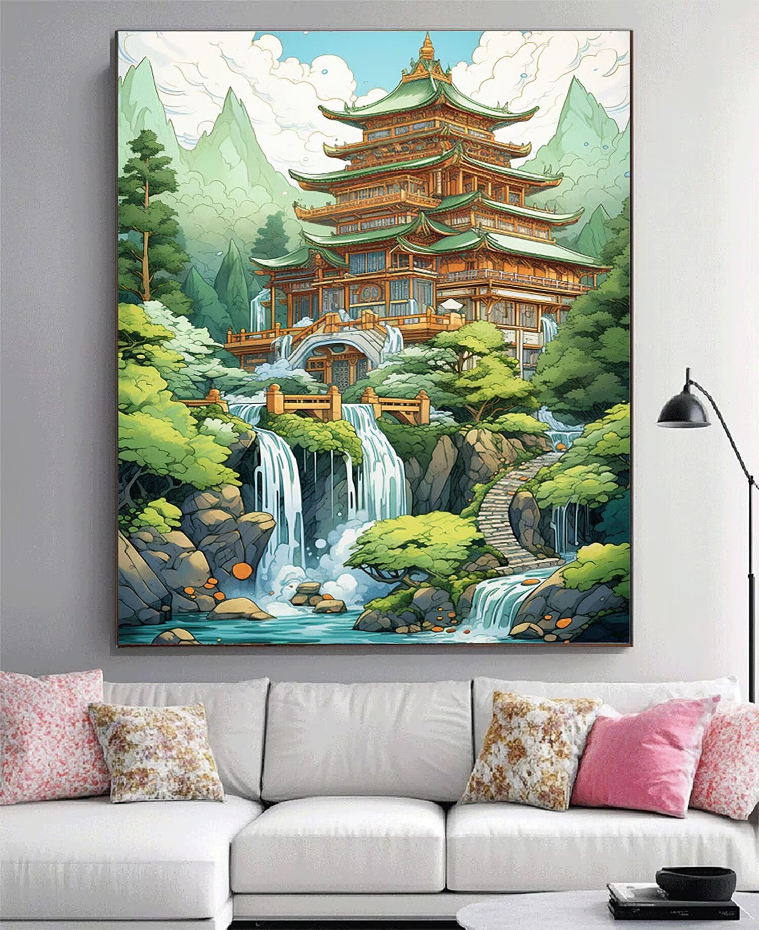 Obraz diamentowy duży 90 x 60 cm Japonia malarstwo diamentowe kompletny zestaw, DIY pełne wiertło las mozaika diamentowa sztuka diamentowa kreatywne obrazy z koralikami zestaw 0Y-620