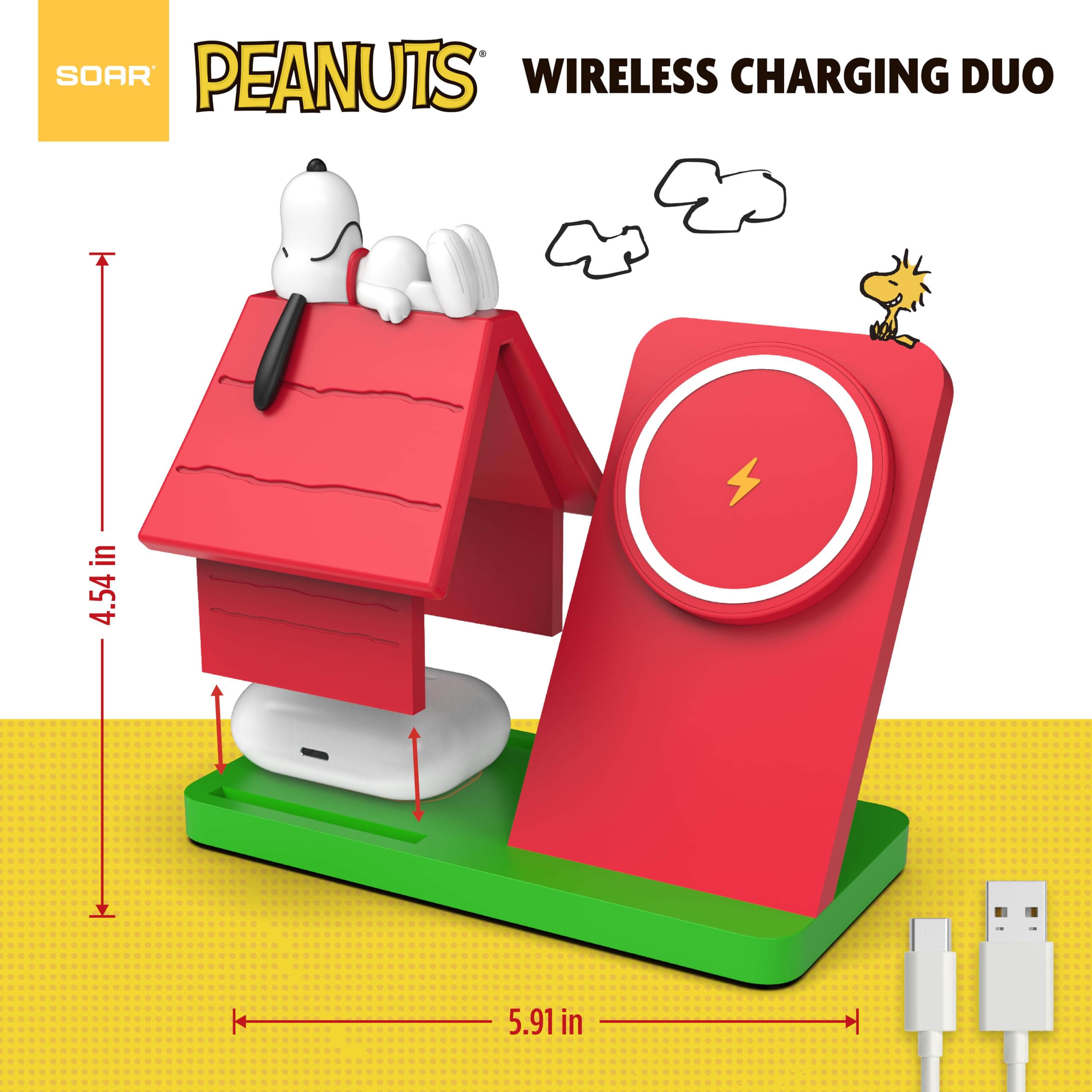 SOAR Peanuts - Stazione di ricarica wireless per cani, colore: rosso